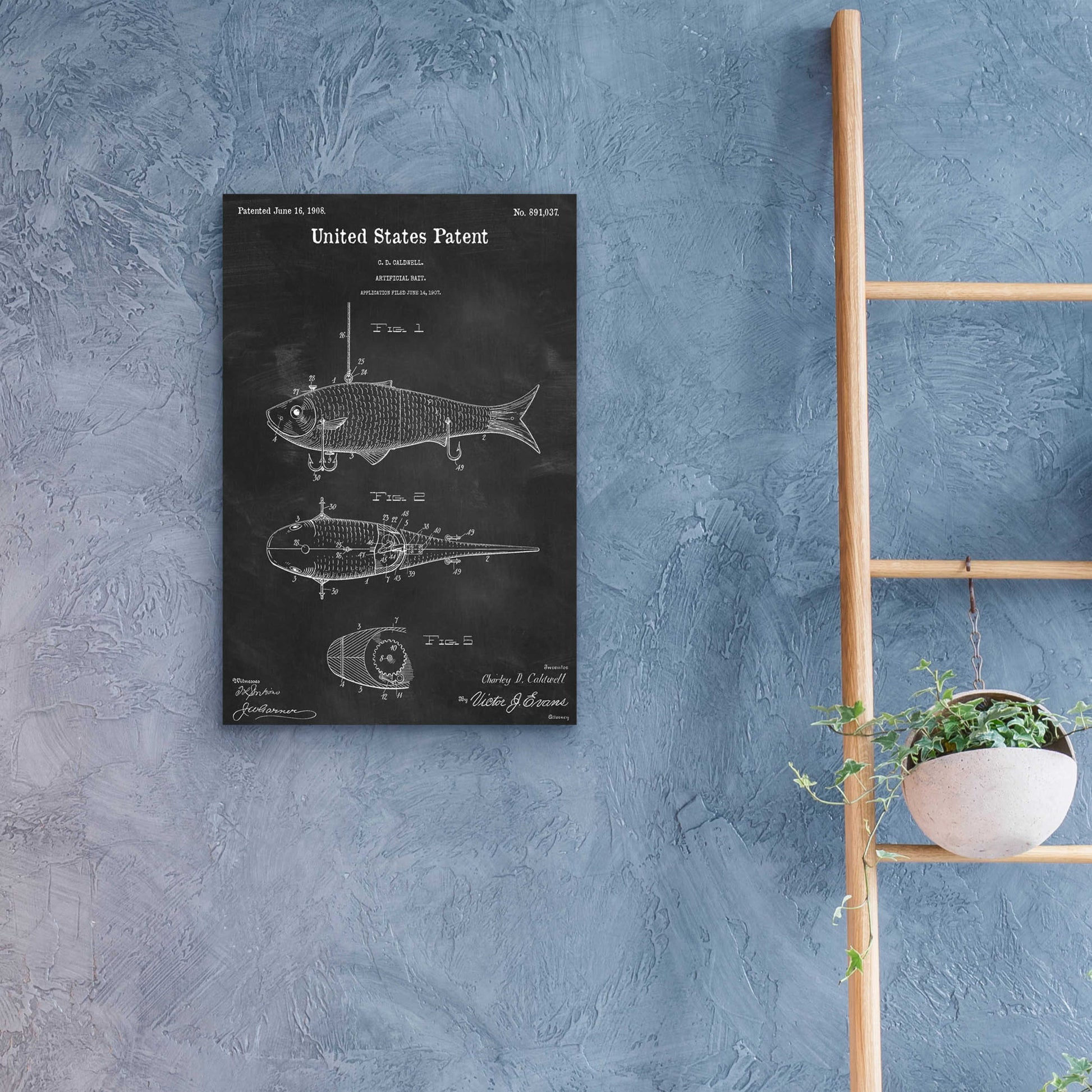 Epic Art 'Fish Bait Blueprint Patent Chalkboard,' Acrylic Glass Wall Art,16x24