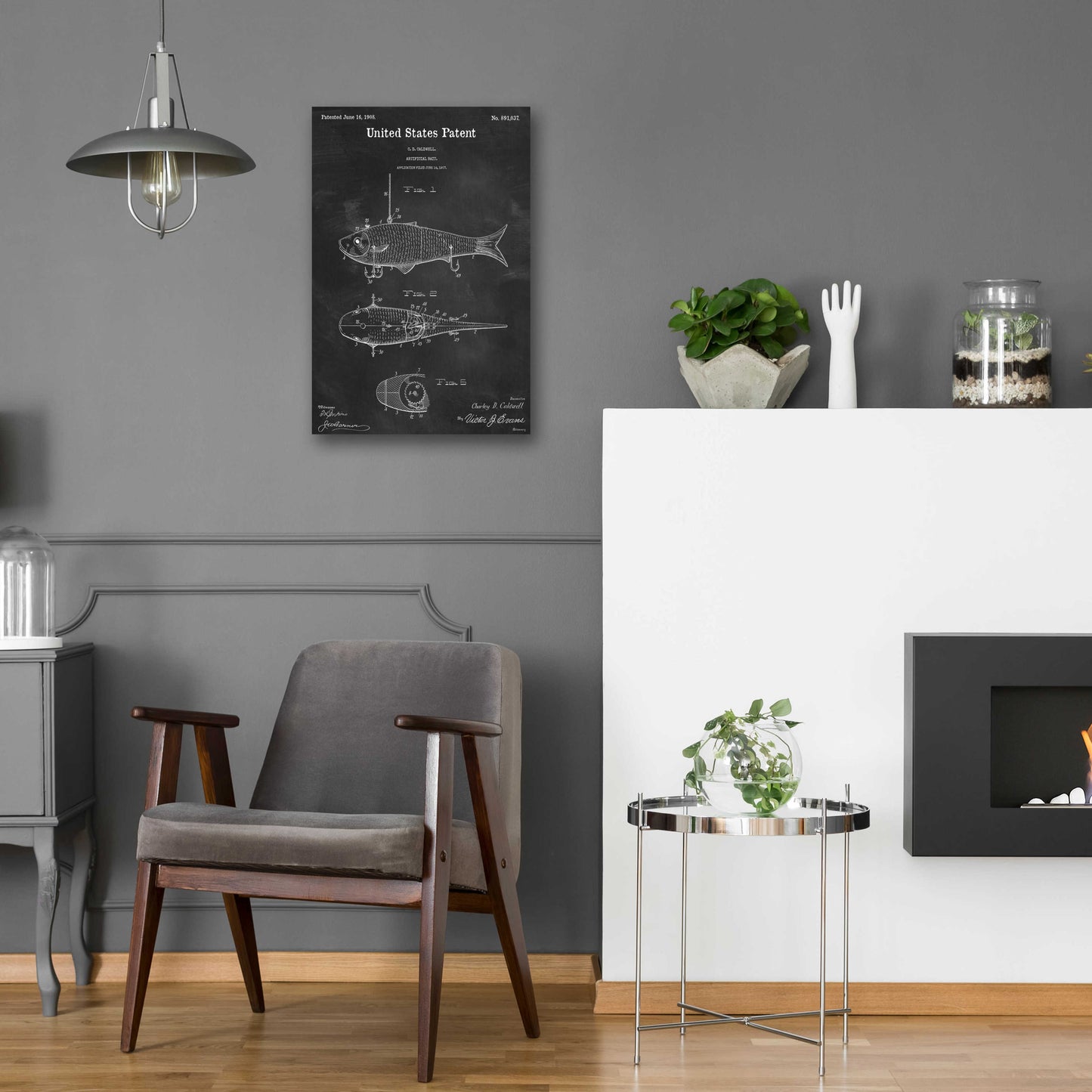 Epic Art 'Fish Bait Blueprint Patent Chalkboard,' Acrylic Glass Wall Art,16x24