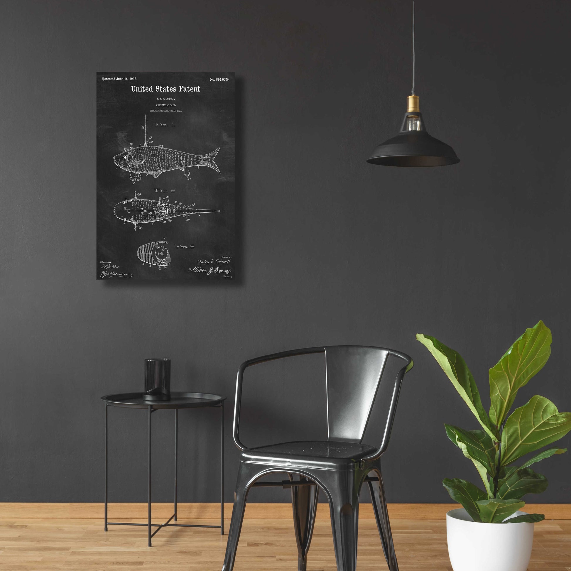 Epic Art 'Fish Bait Blueprint Patent Chalkboard,' Acrylic Glass Wall Art,24x36