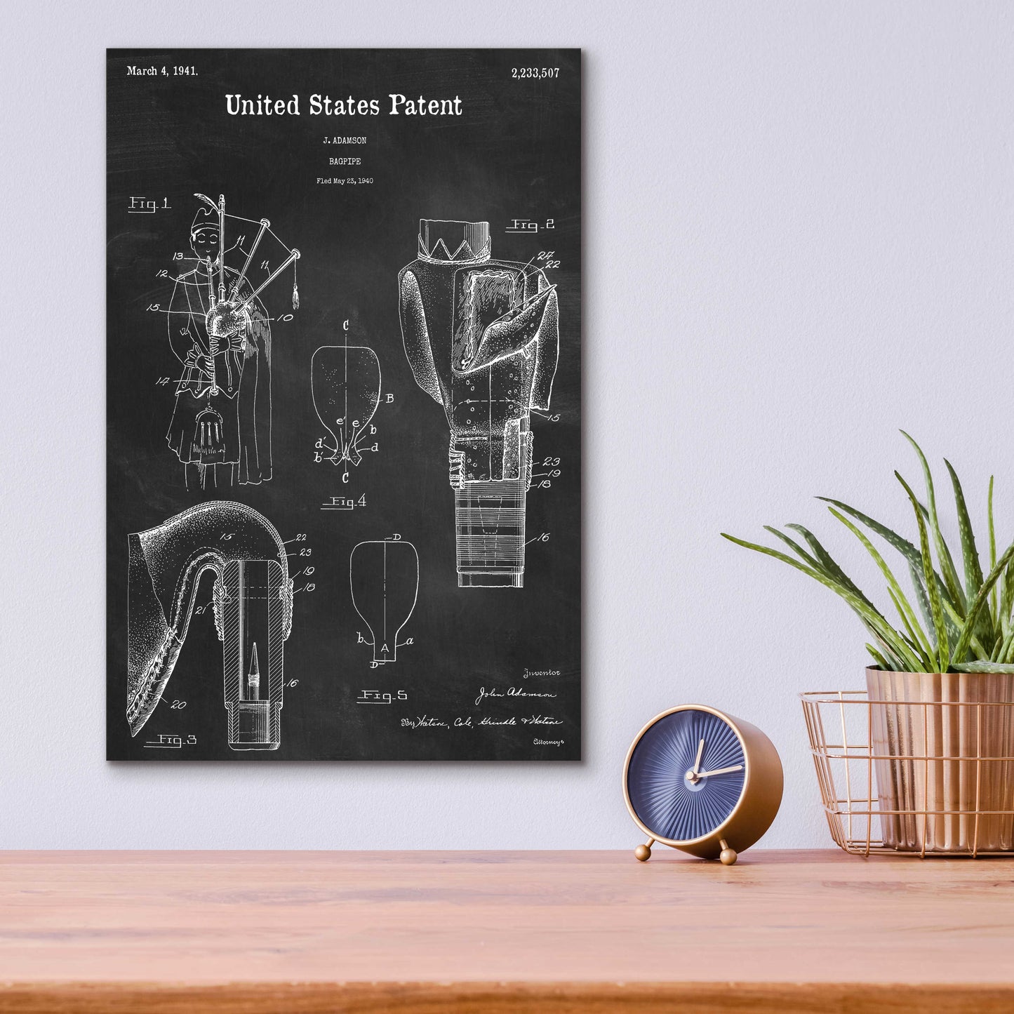 Epic Art 'Bagpipe Blueprint Patent Chalkboard,' Acrylic Glass Wall Art,12x16