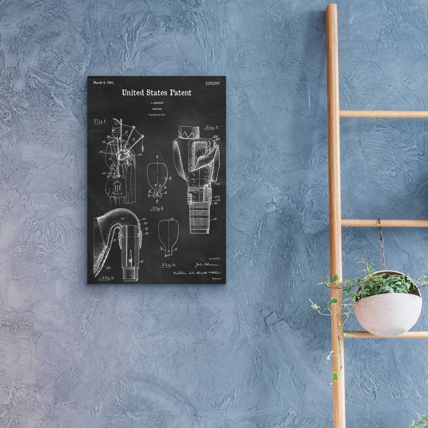 Epic Art 'Bagpipe Blueprint Patent Chalkboard,' Acrylic Glass Wall Art,16x24