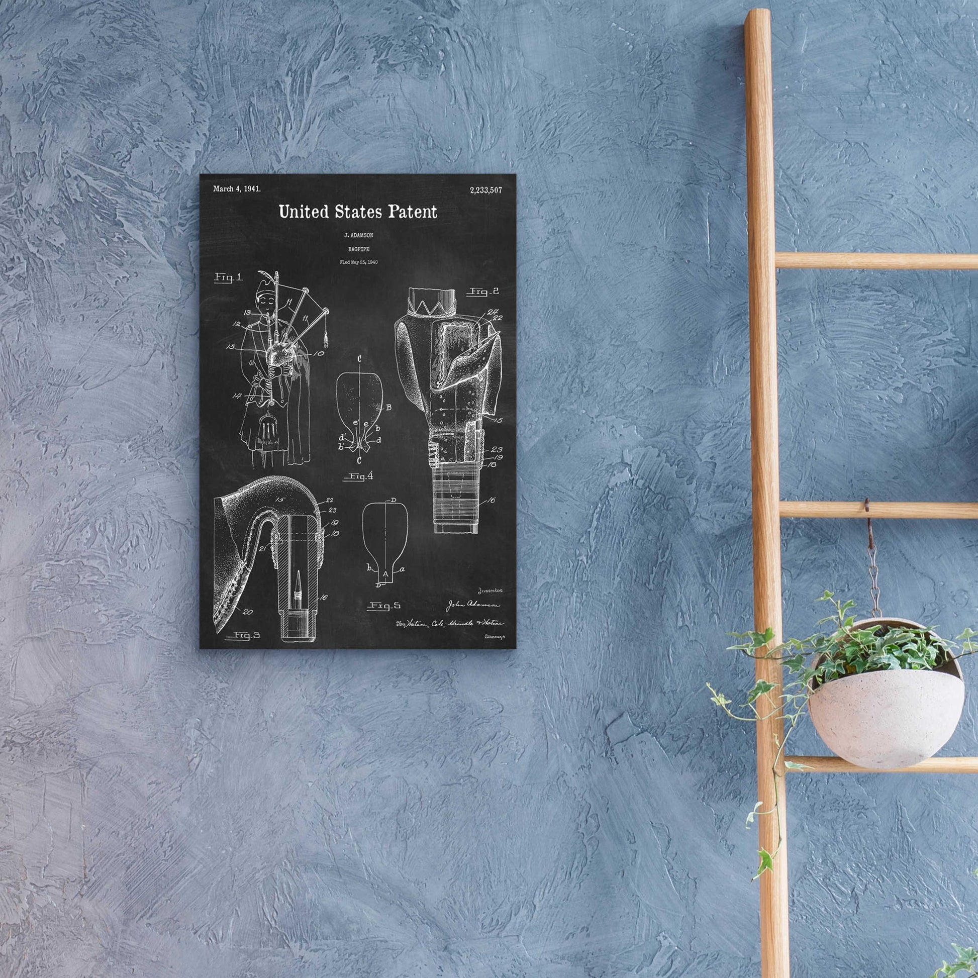 Epic Art 'Bagpipe Blueprint Patent Chalkboard,' Acrylic Glass Wall Art,16x24