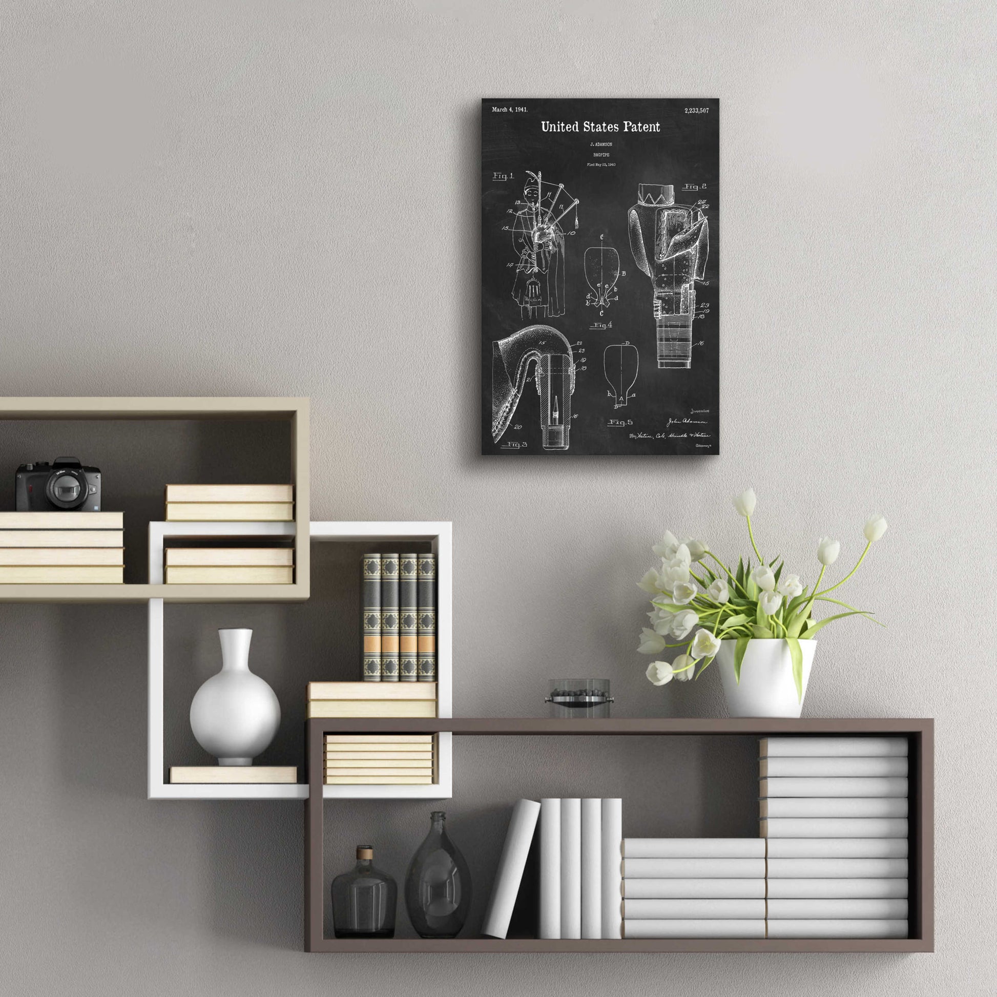 Epic Art 'Bagpipe Blueprint Patent Chalkboard,' Acrylic Glass Wall Art,16x24