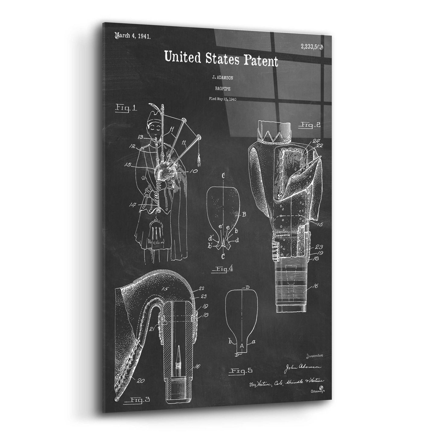 Epic Art 'Bagpipe Blueprint Patent Chalkboard,' Acrylic Glass Wall Art,24x36