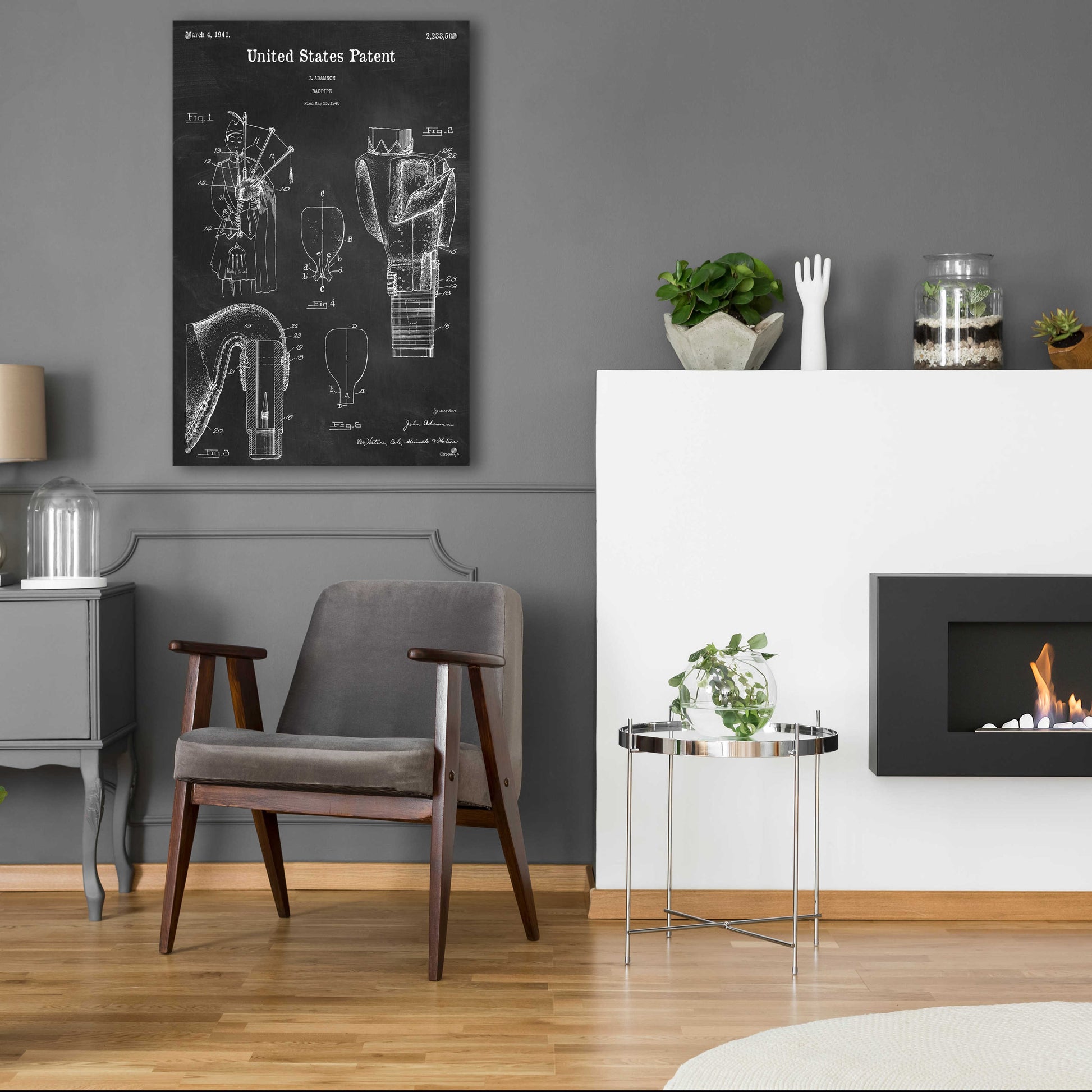 Epic Art 'Bagpipe Blueprint Patent Chalkboard,' Acrylic Glass Wall Art,24x36