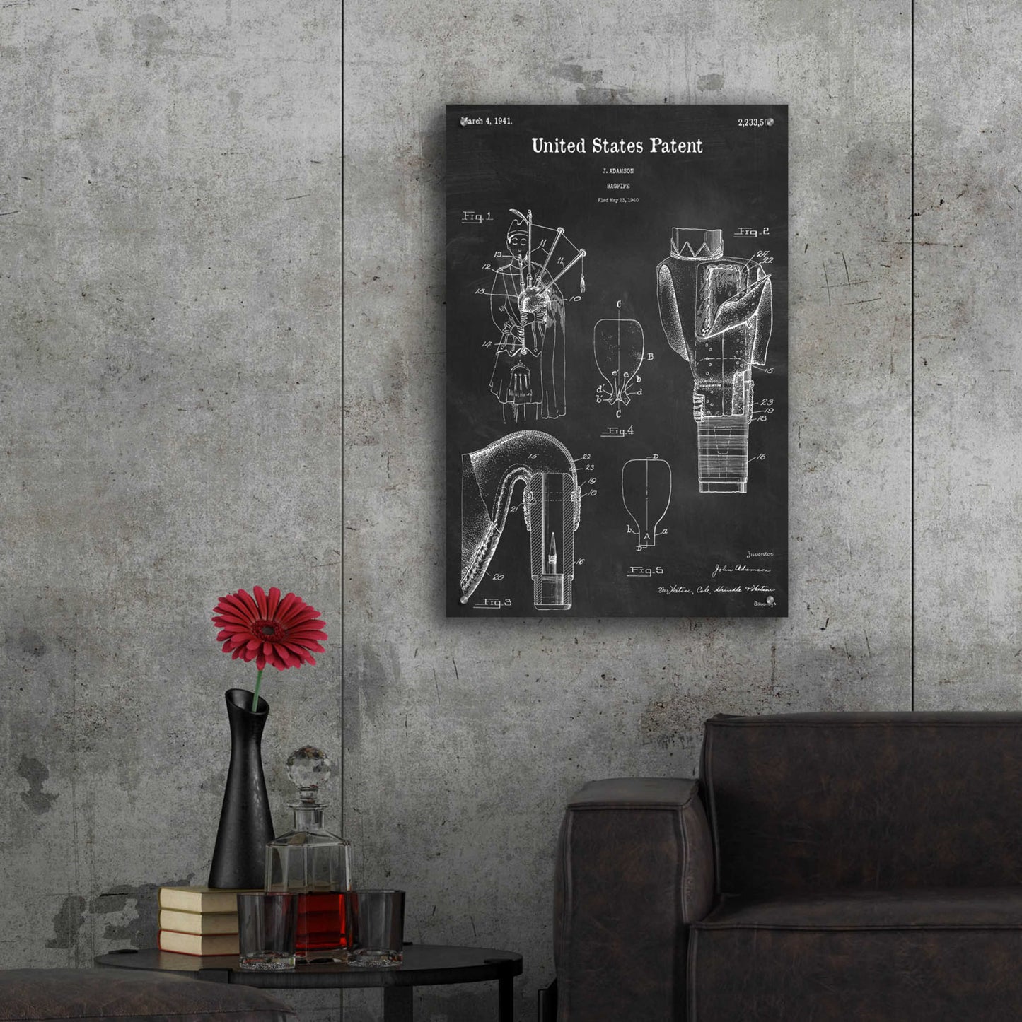 Epic Art 'Bagpipe Blueprint Patent Chalkboard,' Acrylic Glass Wall Art,24x36