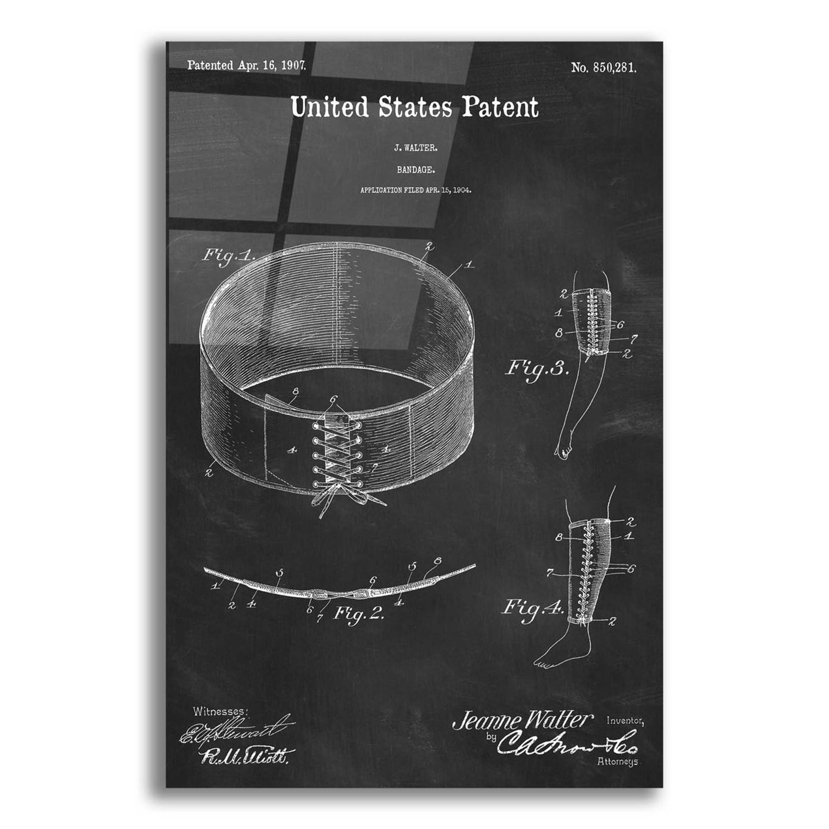 Epic Art 'Bandage Blueprint Patent Chalkboard,' Acrylic Glass Wall Art,12x16x1.1x0,18x26x1.1x0,26x34x1.74x0,40x54x1.74x0