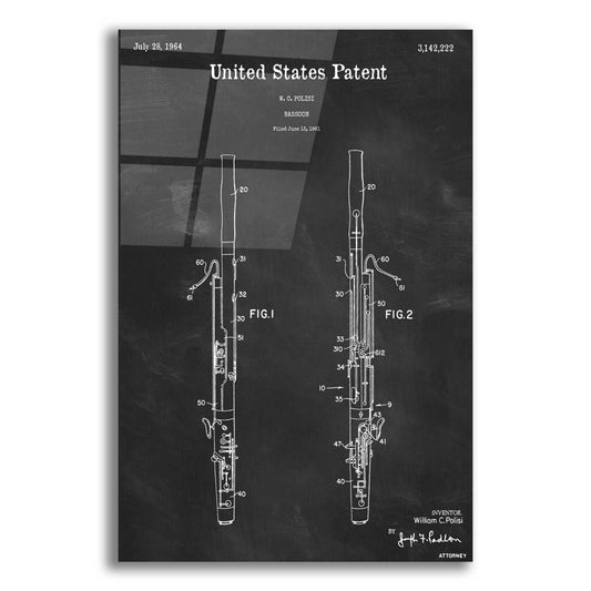 Epic Art 'Bassoon Blueprint Patent Chalkboard,' Acrylic Glass Wall Art,12x16x1.1x0,18x26x1.1x0,26x34x1.74x0,40x54x1.74x0