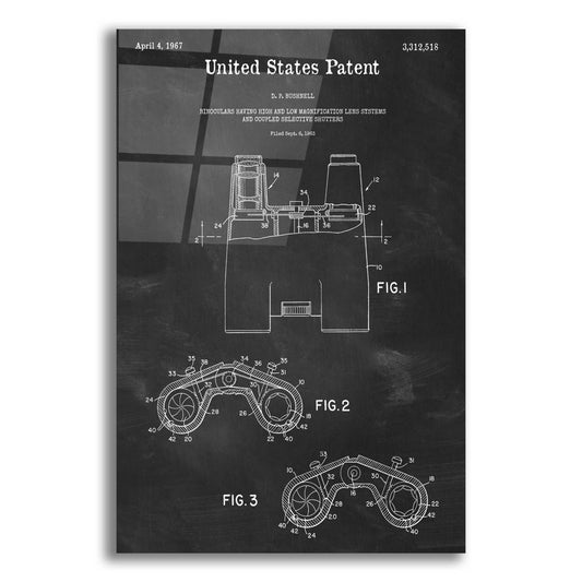 Epic Art 'Binoculars Blueprint Patent Chalkboard,' Acrylic Glass Wall Art,12x16x1.1x0,18x26x1.1x0,26x34x1.74x0,40x54x1.74x0