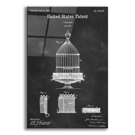 Epic Art 'Bird Cage Blueprint Patent Chalkboard,' Acrylic Glass Wall Art,12x16x1.1x0,18x26x1.1x0,26x34x1.74x0,40x54x1.74x0