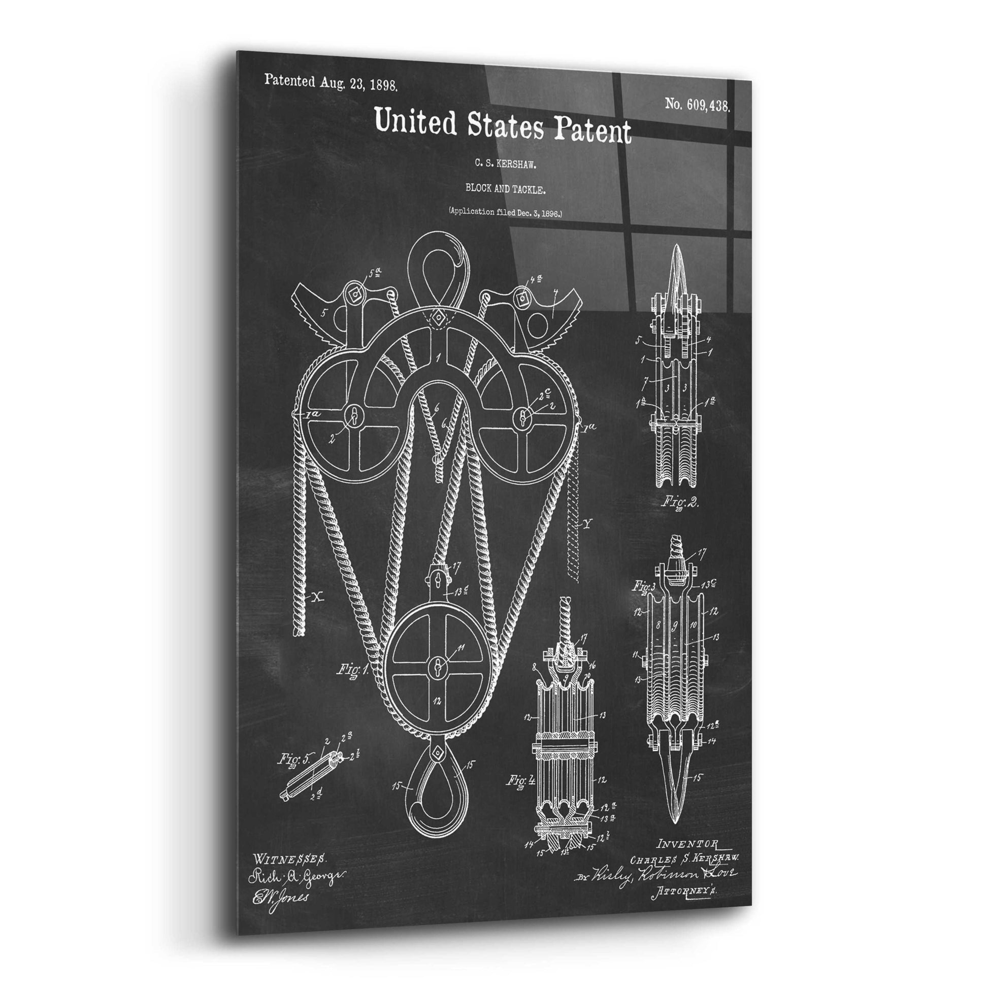 Epic Art 'Block and Tackle Blueprint Patent Chalkboard,' Acrylic Glass Wall Art,12x16
