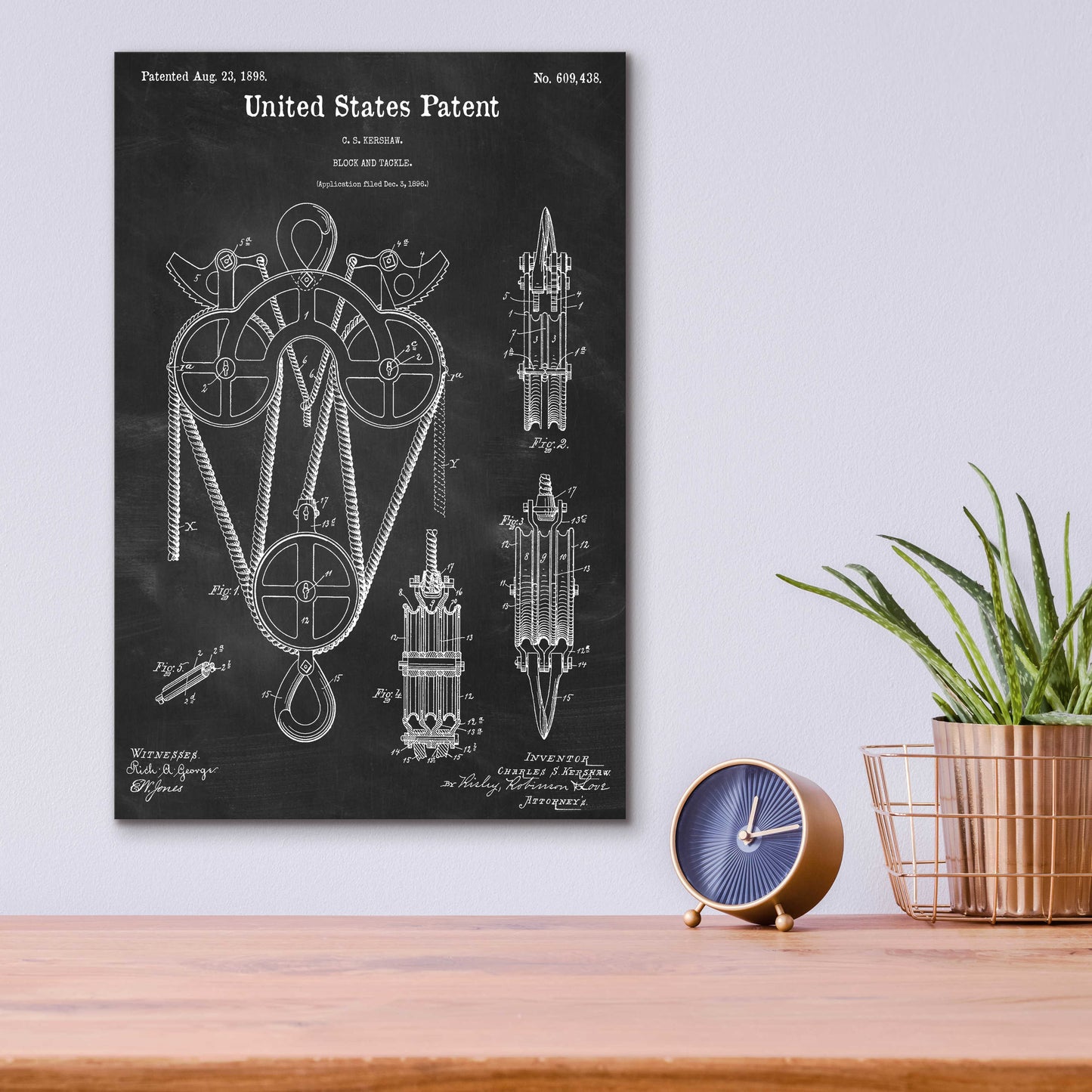 Epic Art 'Block and Tackle Blueprint Patent Chalkboard,' Acrylic Glass Wall Art,12x16