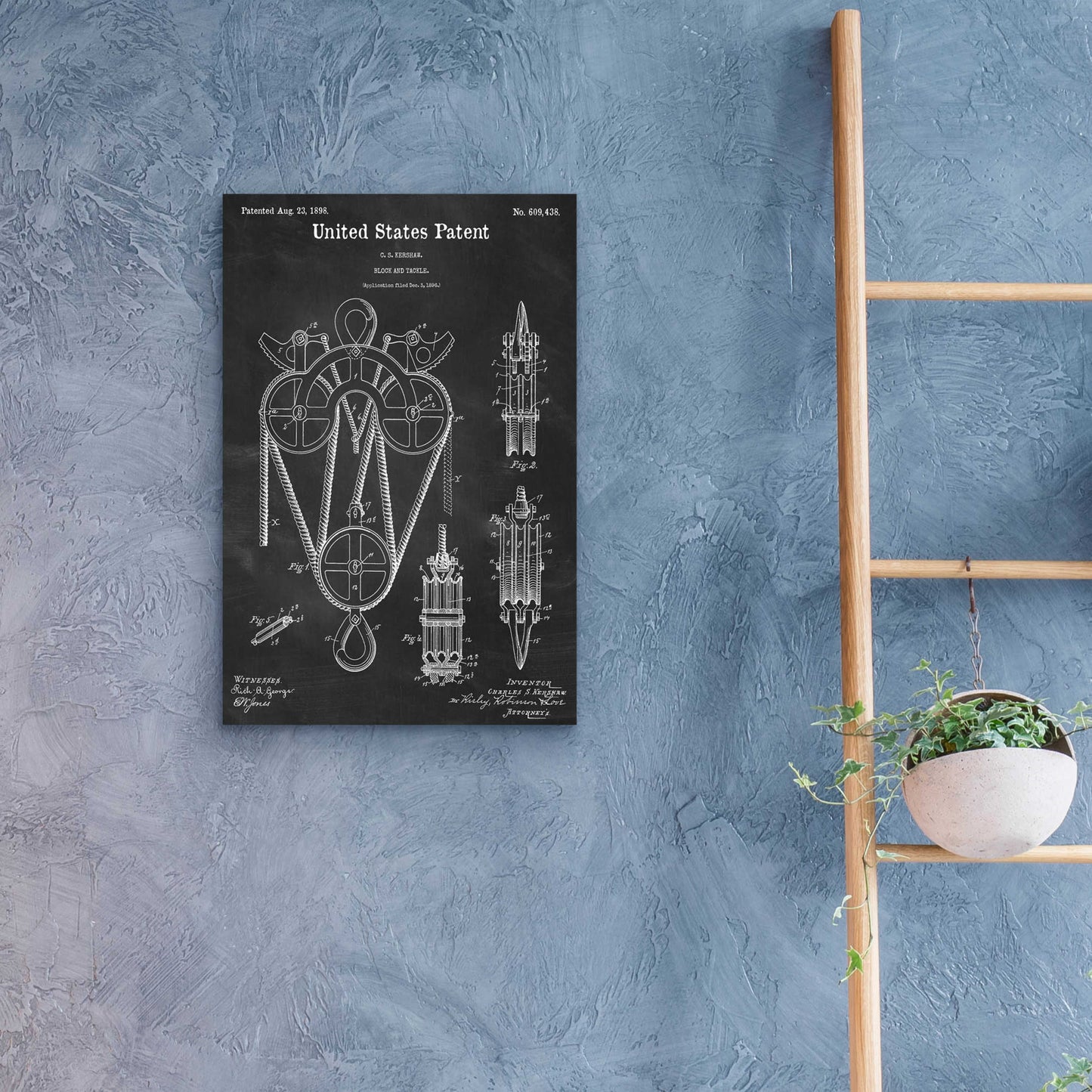 Epic Art 'Block and Tackle Blueprint Patent Chalkboard,' Acrylic Glass Wall Art,16x24