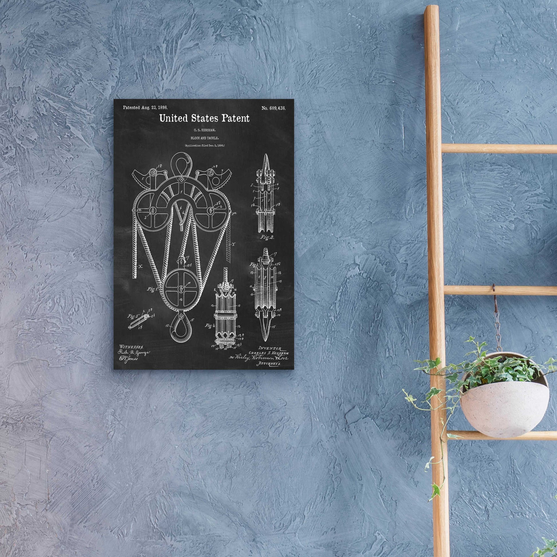 Epic Art 'Block and Tackle Blueprint Patent Chalkboard,' Acrylic Glass Wall Art,16x24