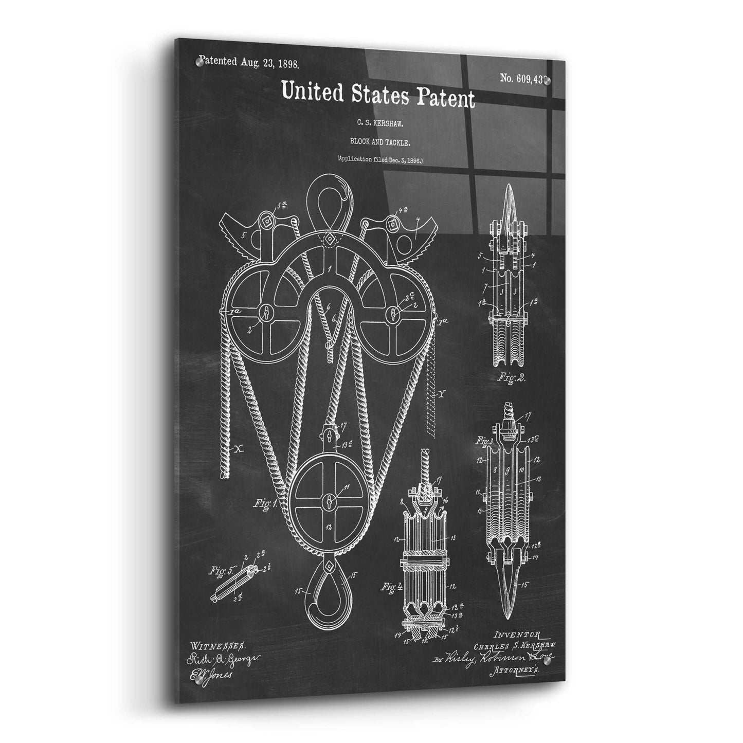 Epic Art 'Block and Tackle Blueprint Patent Chalkboard,' Acrylic Glass Wall Art,24x36