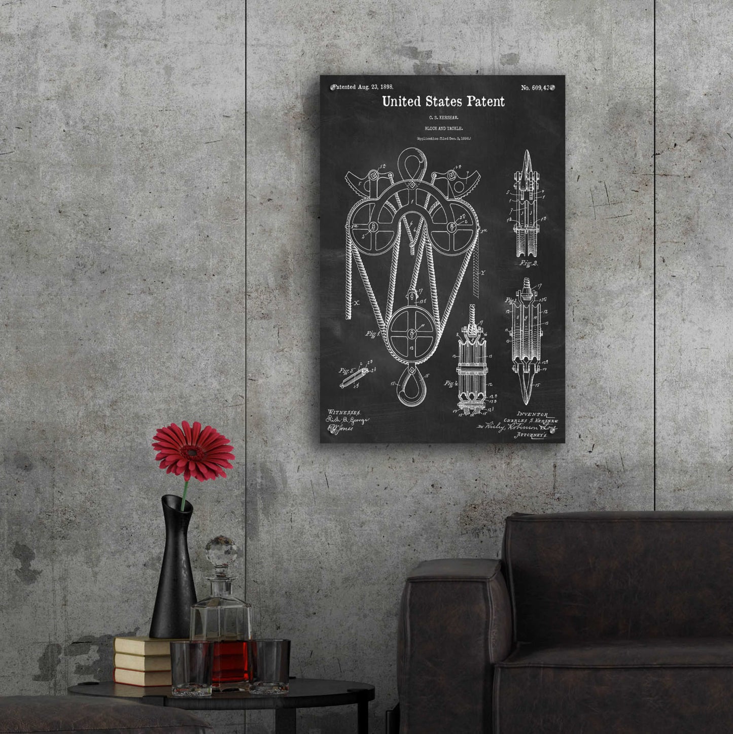 Epic Art 'Block and Tackle Blueprint Patent Chalkboard,' Acrylic Glass Wall Art,24x36