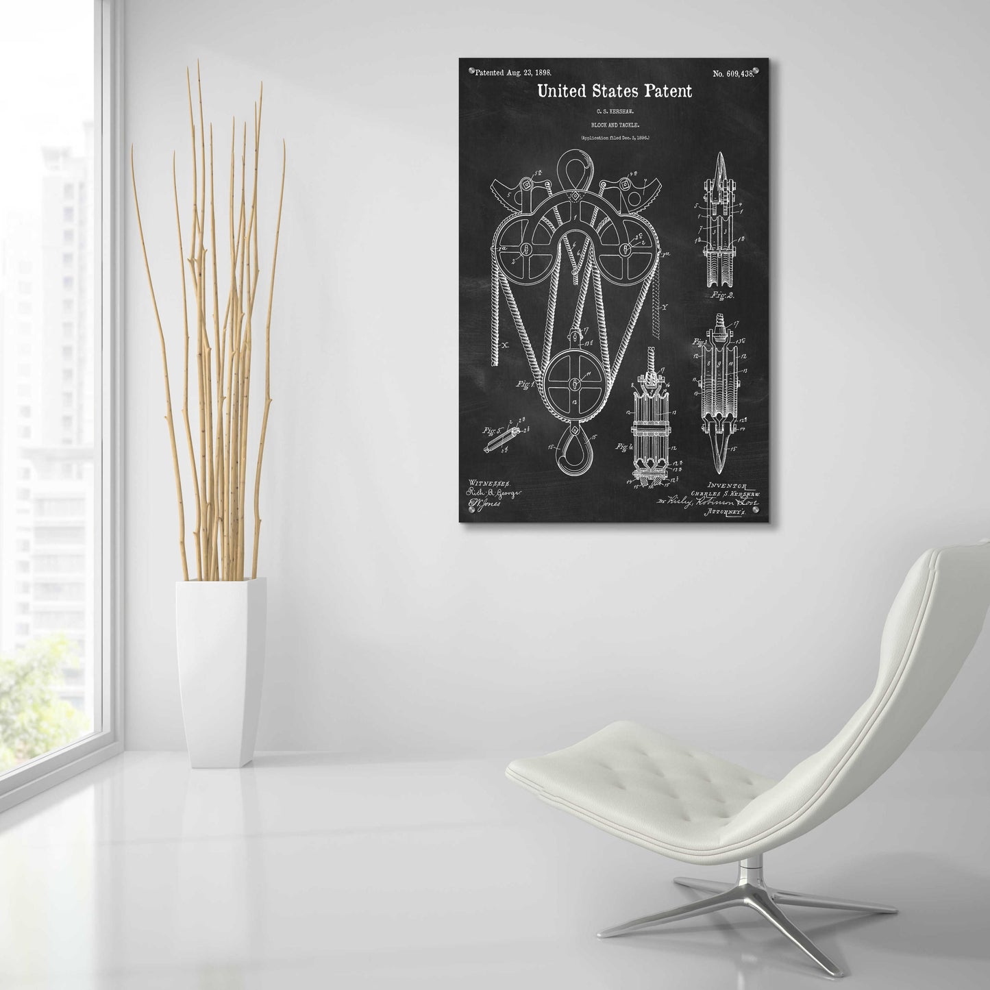Epic Art 'Block and Tackle Blueprint Patent Chalkboard,' Acrylic Glass Wall Art,24x36