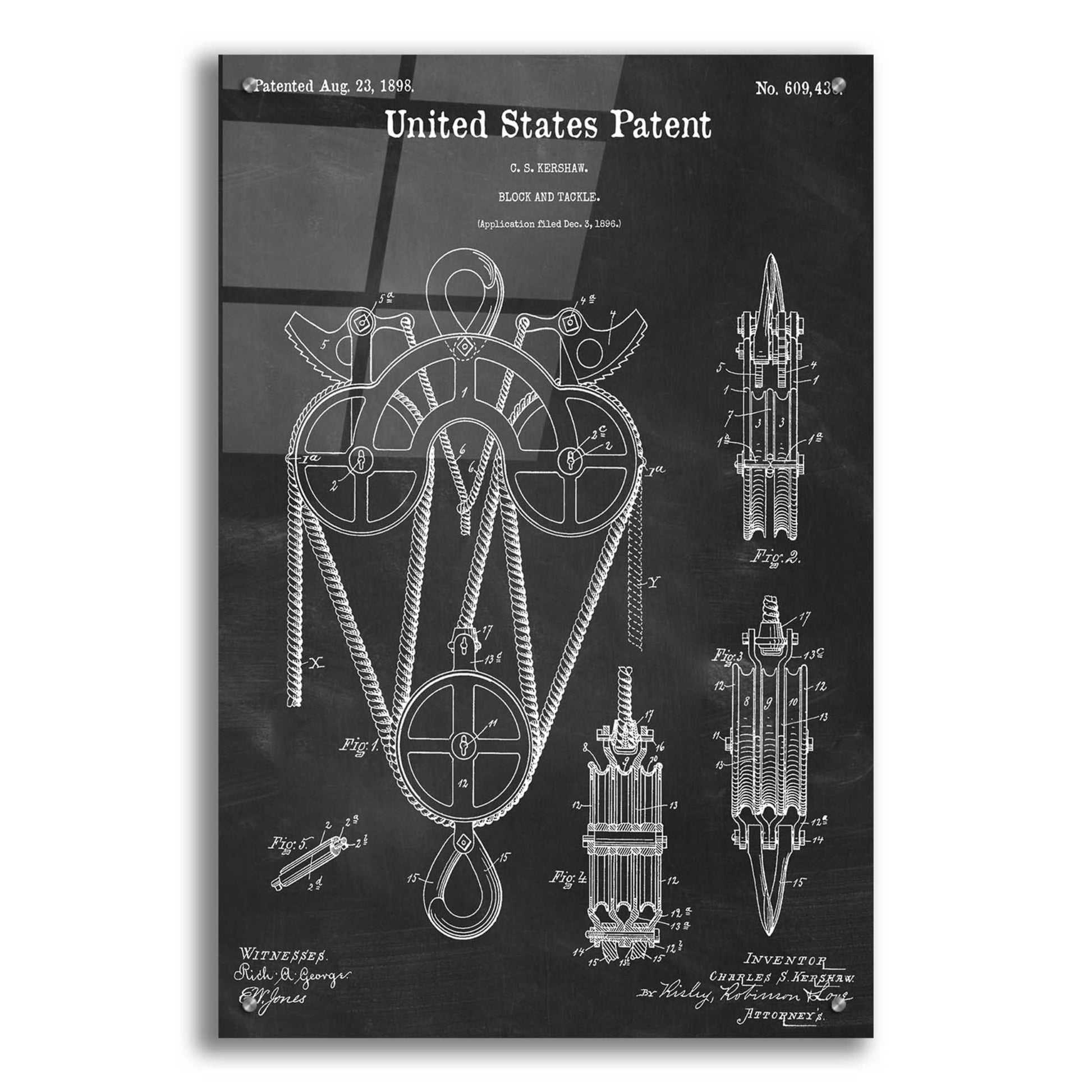 Epic Art 'Block and Tackle Blueprint Patent Chalkboard,' Acrylic Glass Wall Art,24x36