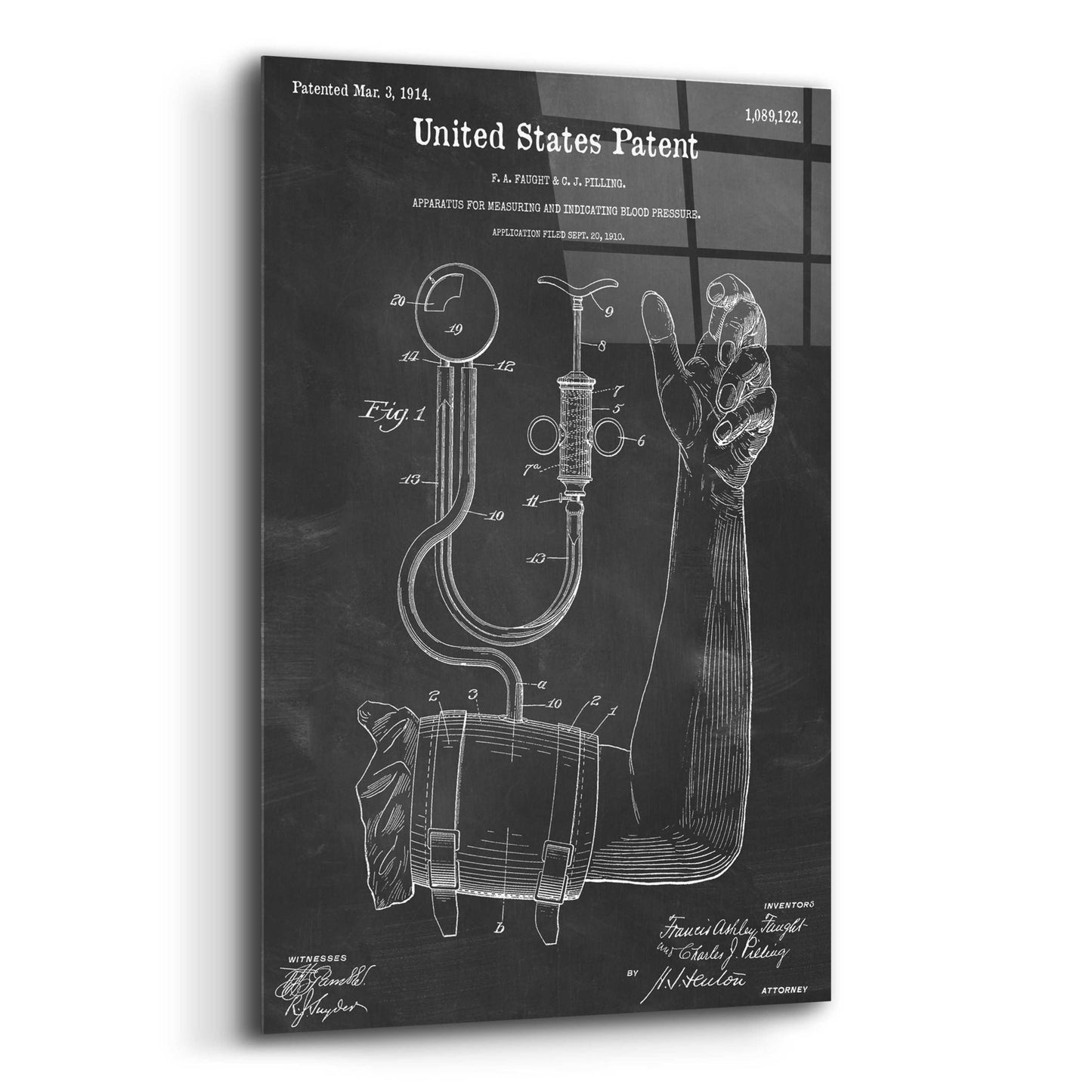 Epic Art 'Blood Pressure Pump Blueprint Patent Chalkboard,' Acrylic Glass Wall Art,12x16