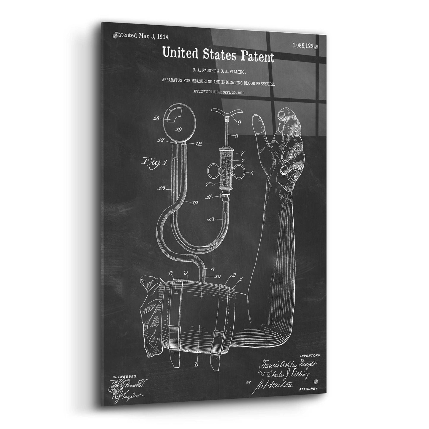 Epic Art 'Blood Pressure Pump Blueprint Patent Chalkboard,' Acrylic Glass Wall Art,24x36