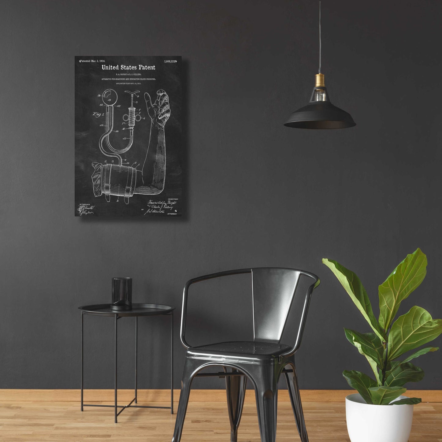 Epic Art 'Blood Pressure Pump Blueprint Patent Chalkboard,' Acrylic Glass Wall Art,24x36