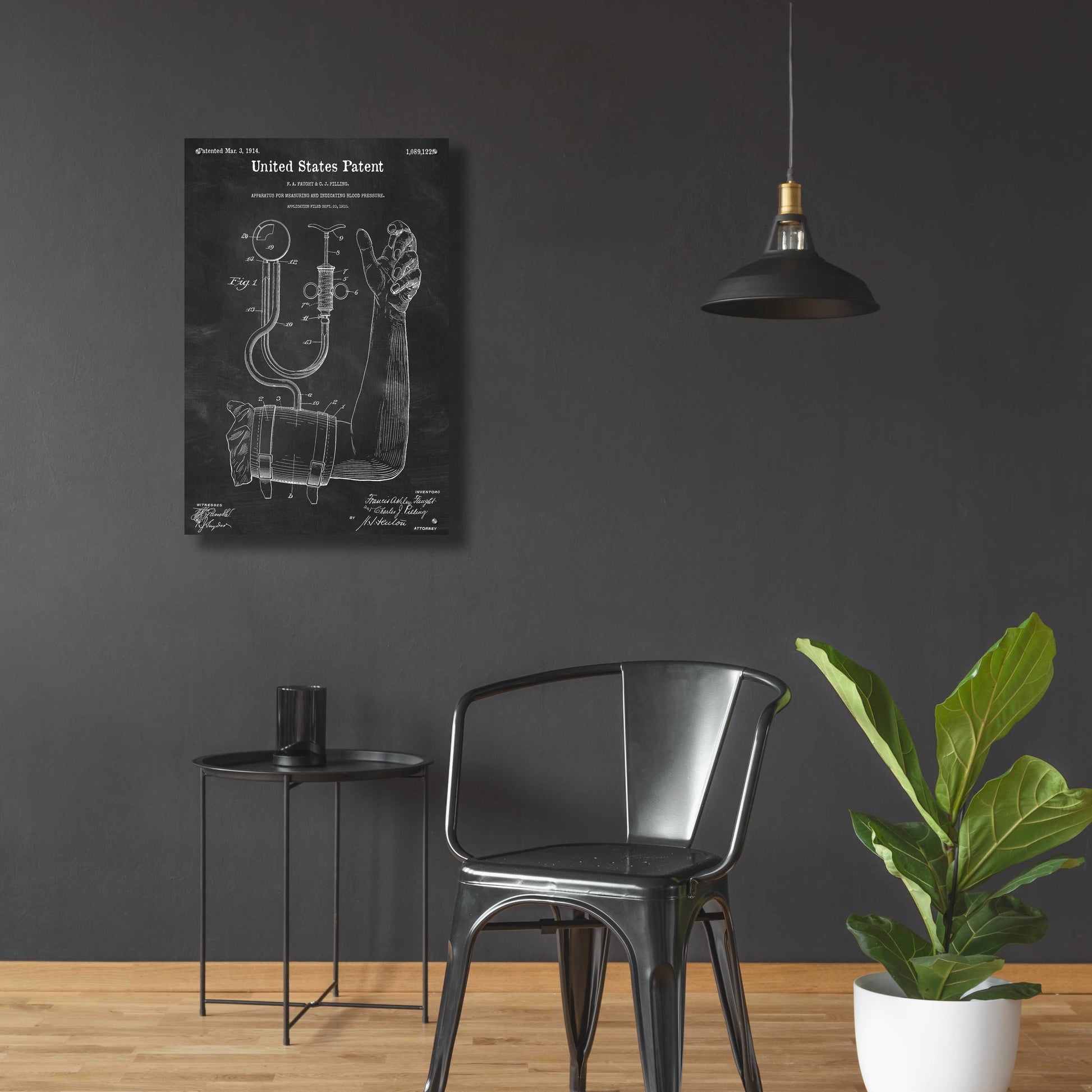 Epic Art 'Blood Pressure Pump Blueprint Patent Chalkboard,' Acrylic Glass Wall Art,24x36
