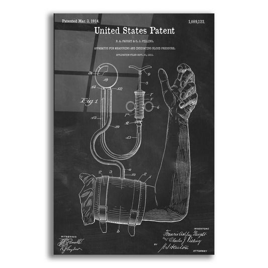 Epic Art 'Blood Pressure Pump Blueprint Patent Chalkboard,' Acrylic Glass Wall Art,12x16x1.1x0,18x26x1.1x0,26x34x1.74x0,40x54x1.74x0