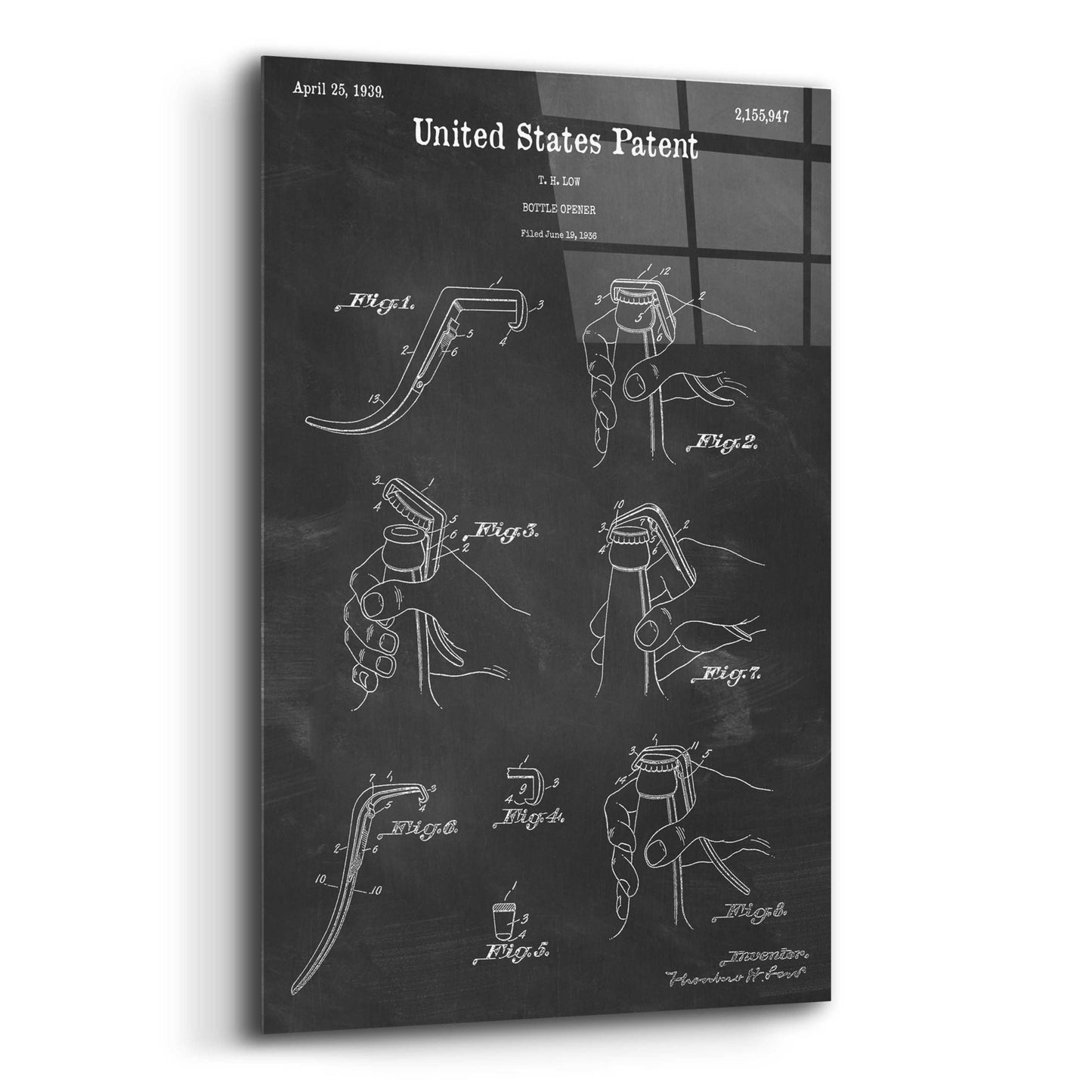 Epic Art 'Bottle Opener Blueprint Patent Chalkboard,' Acrylic Glass Wall Art,12x16