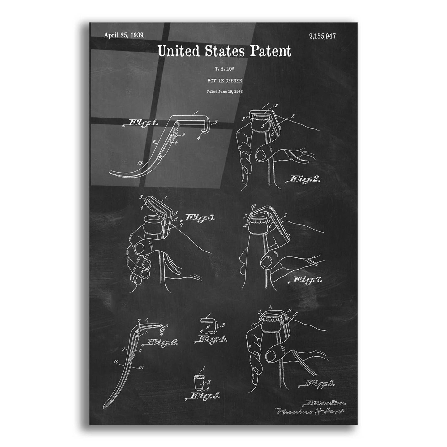 Epic Art 'Bottle Opener Blueprint Patent Chalkboard,' Acrylic Glass Wall Art,12x16