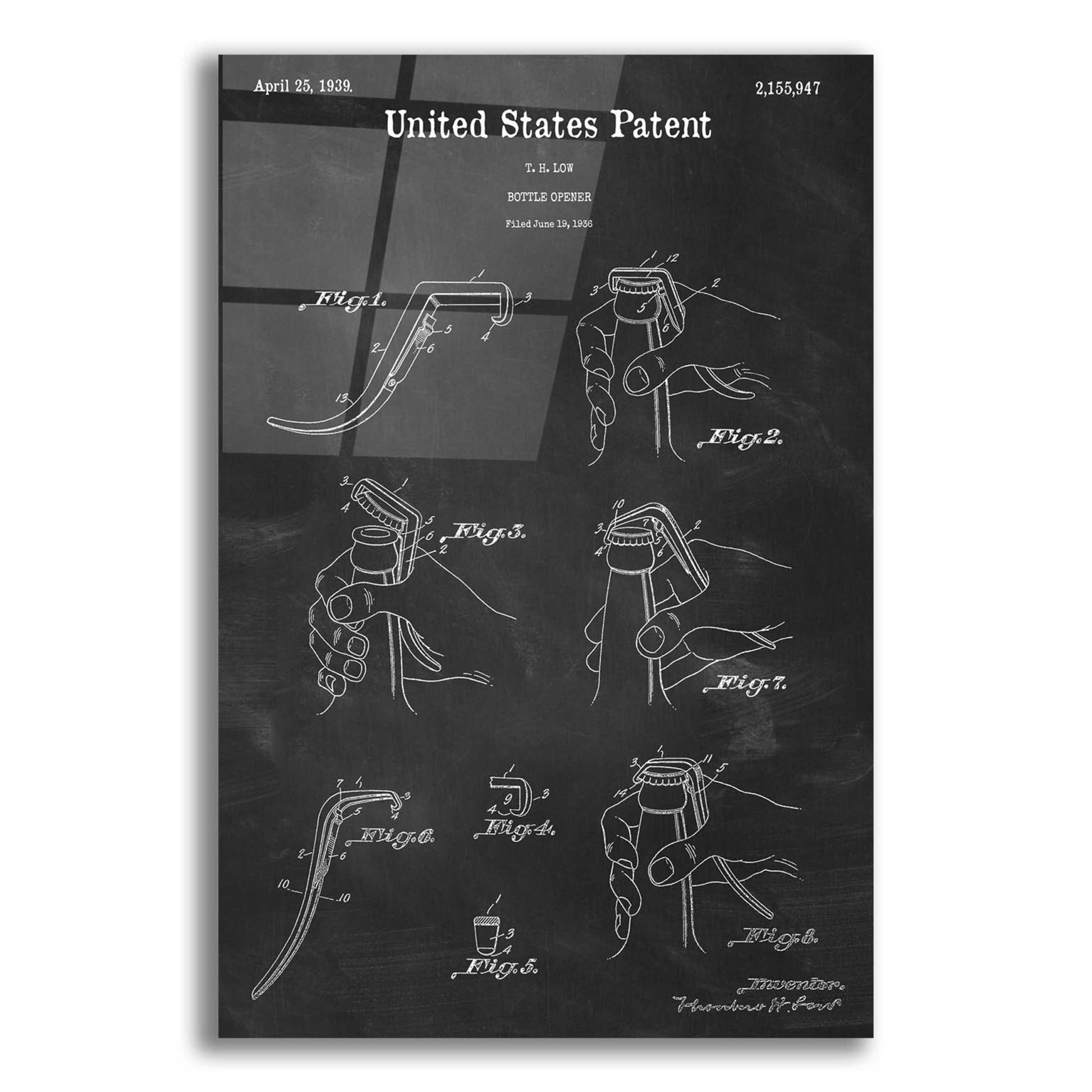 Epic Art 'Bottle Opener Blueprint Patent Chalkboard,' Acrylic Glass Wall Art,16x24