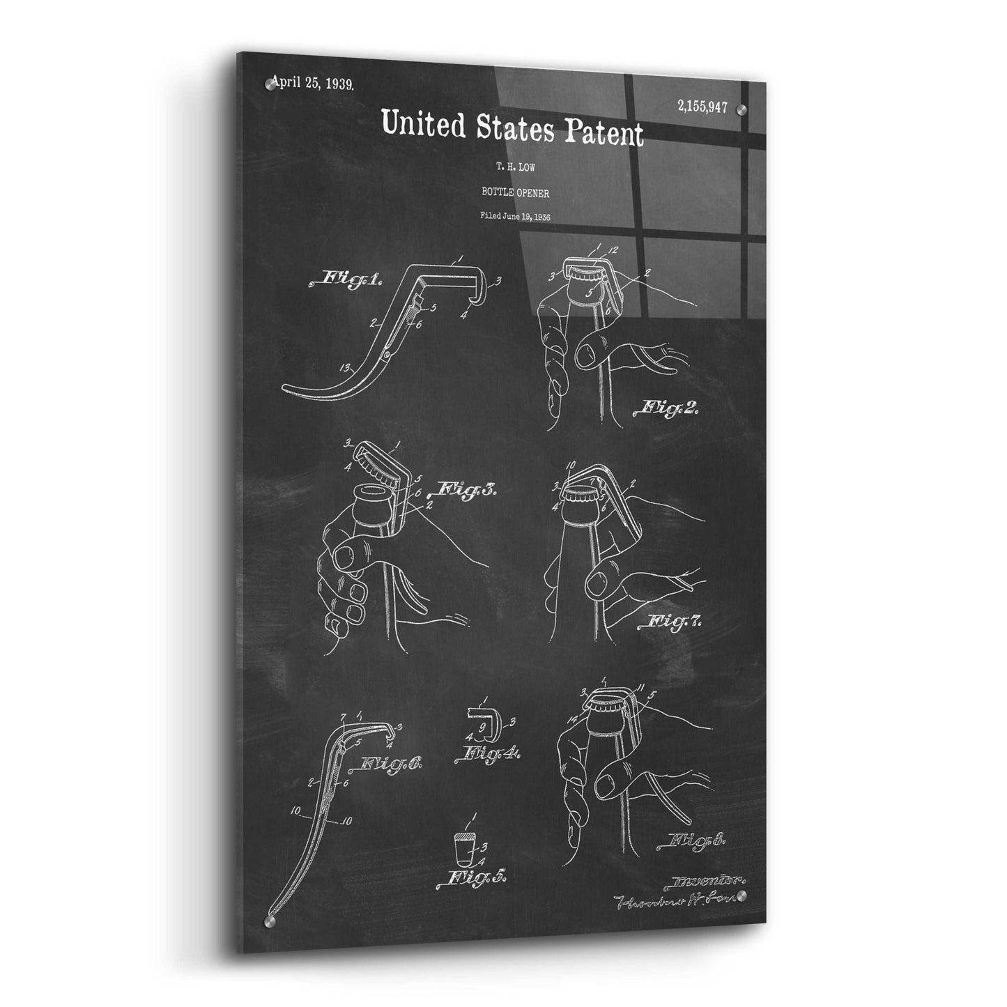 Epic Art 'Bottle Opener Blueprint Patent Chalkboard,' Acrylic Glass Wall Art,24x36