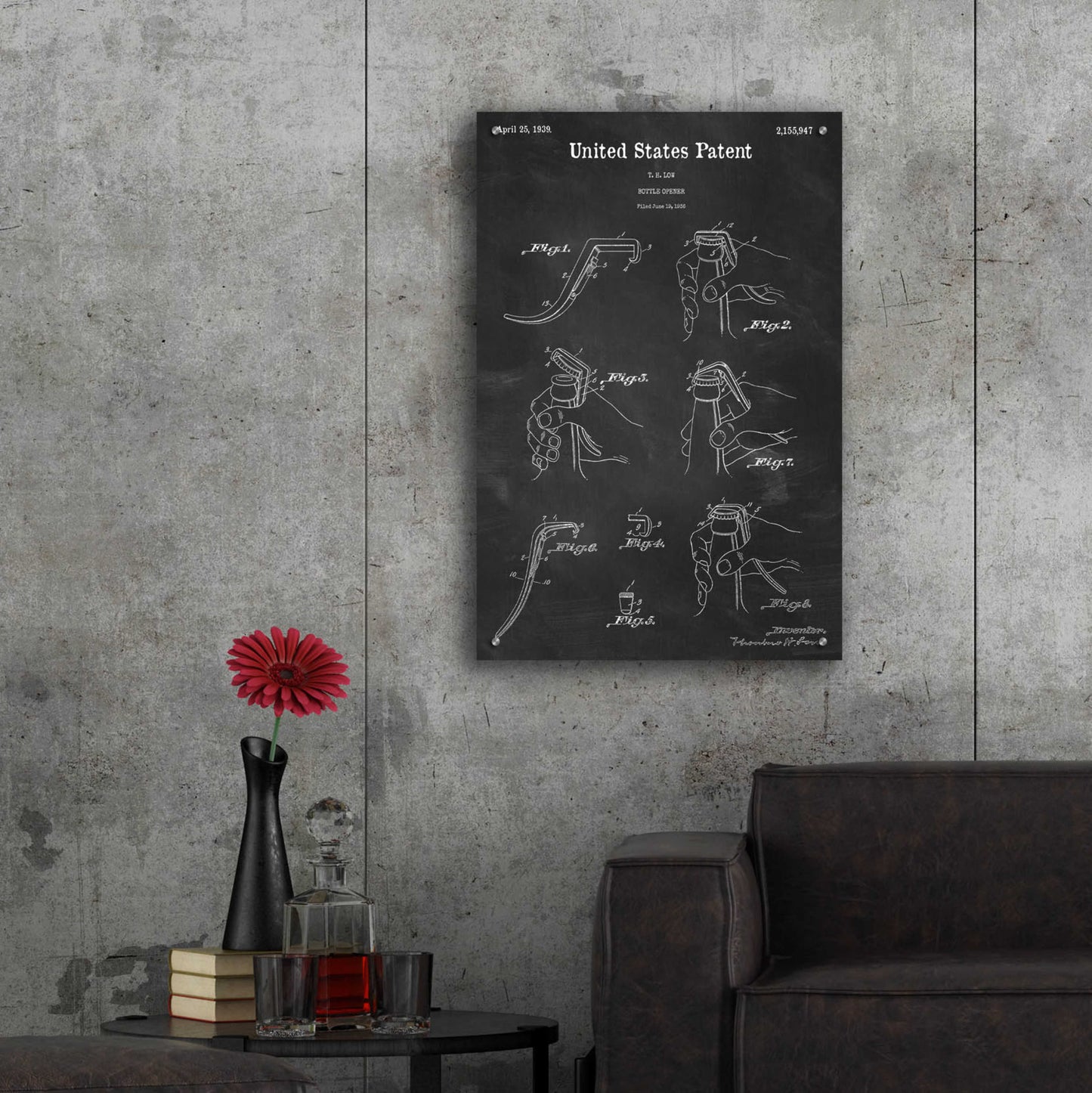 Epic Art 'Bottle Opener Blueprint Patent Chalkboard,' Acrylic Glass Wall Art,24x36