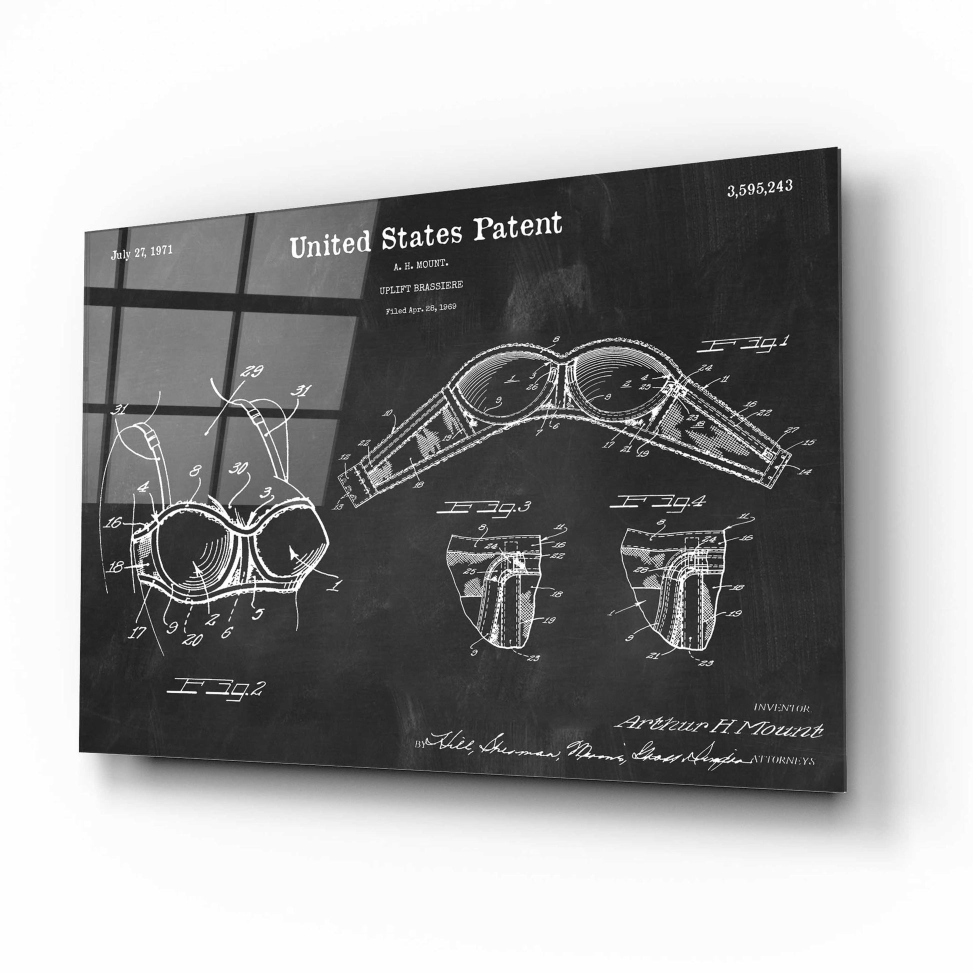 Epic Art 'Push-up Bra Blueprint Patent Chalkboard,' Acrylic Glass Wall Art,16x12