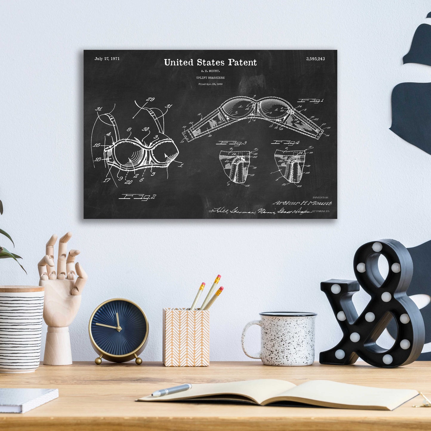 Epic Art 'Push-up Bra Blueprint Patent Chalkboard,' Acrylic Glass Wall Art,16x12