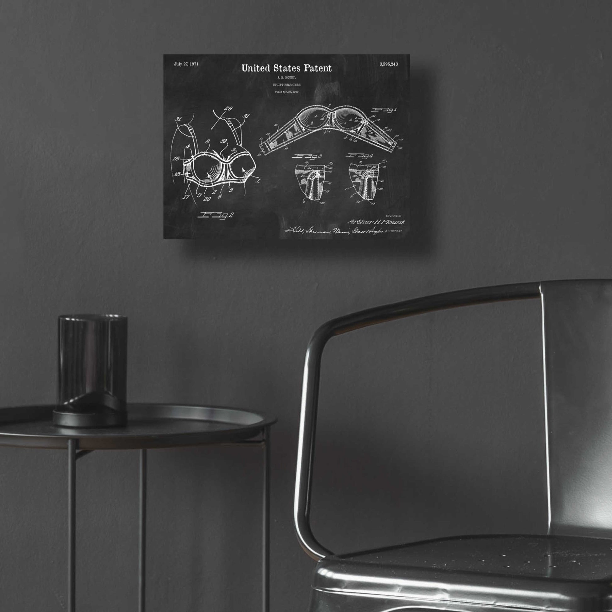 Epic Art 'Push-up Bra Blueprint Patent Chalkboard,' Acrylic Glass Wall Art,16x12