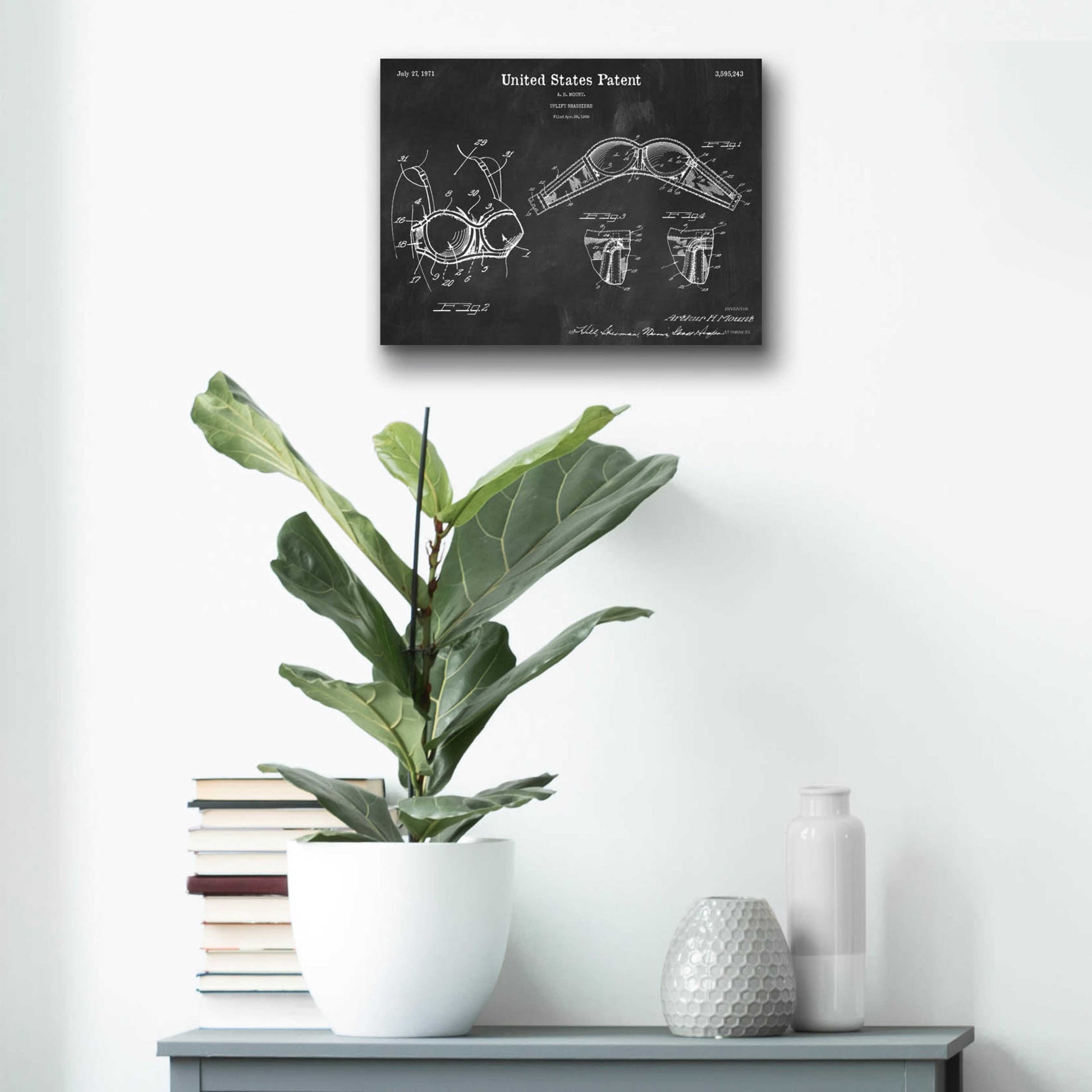 Epic Art 'Push-up Bra Blueprint Patent Chalkboard,' Acrylic Glass Wall Art,16x12