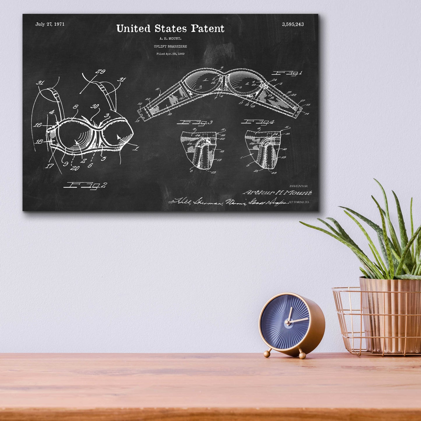 Epic Art 'Push-up Bra Blueprint Patent Chalkboard,' Acrylic Glass Wall Art,16x12