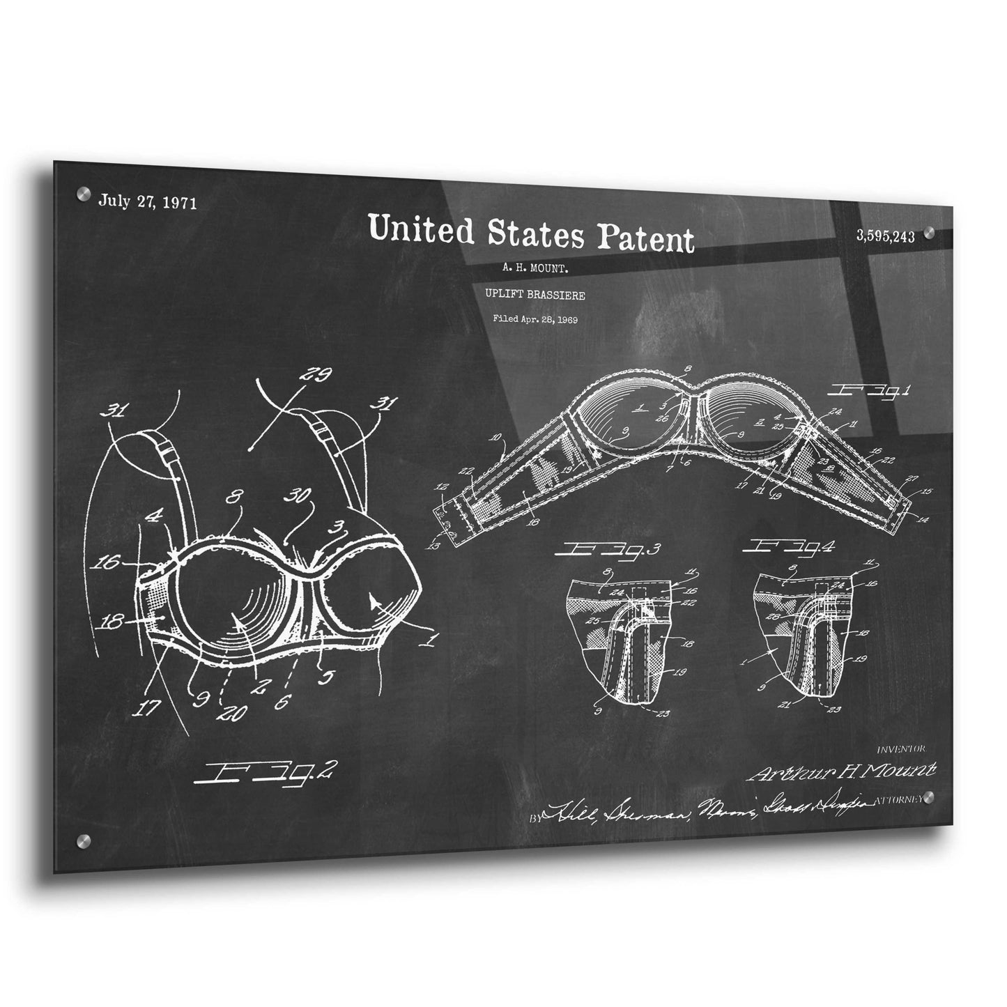 Epic Art 'Push-up Bra Blueprint Patent Chalkboard,' Acrylic Glass Wall Art,36x24