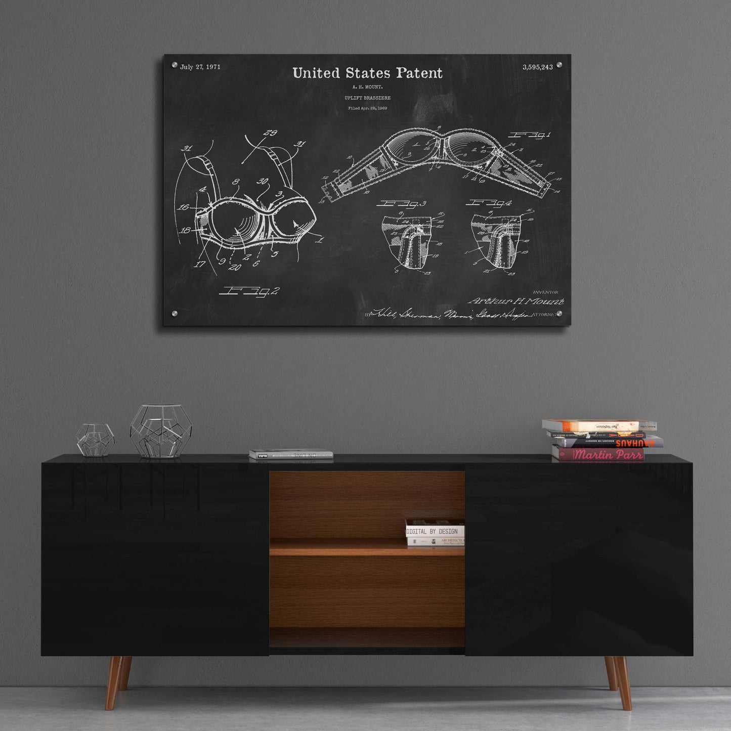 Epic Art 'Push-up Bra Blueprint Patent Chalkboard,' Acrylic Glass Wall Art,36x24