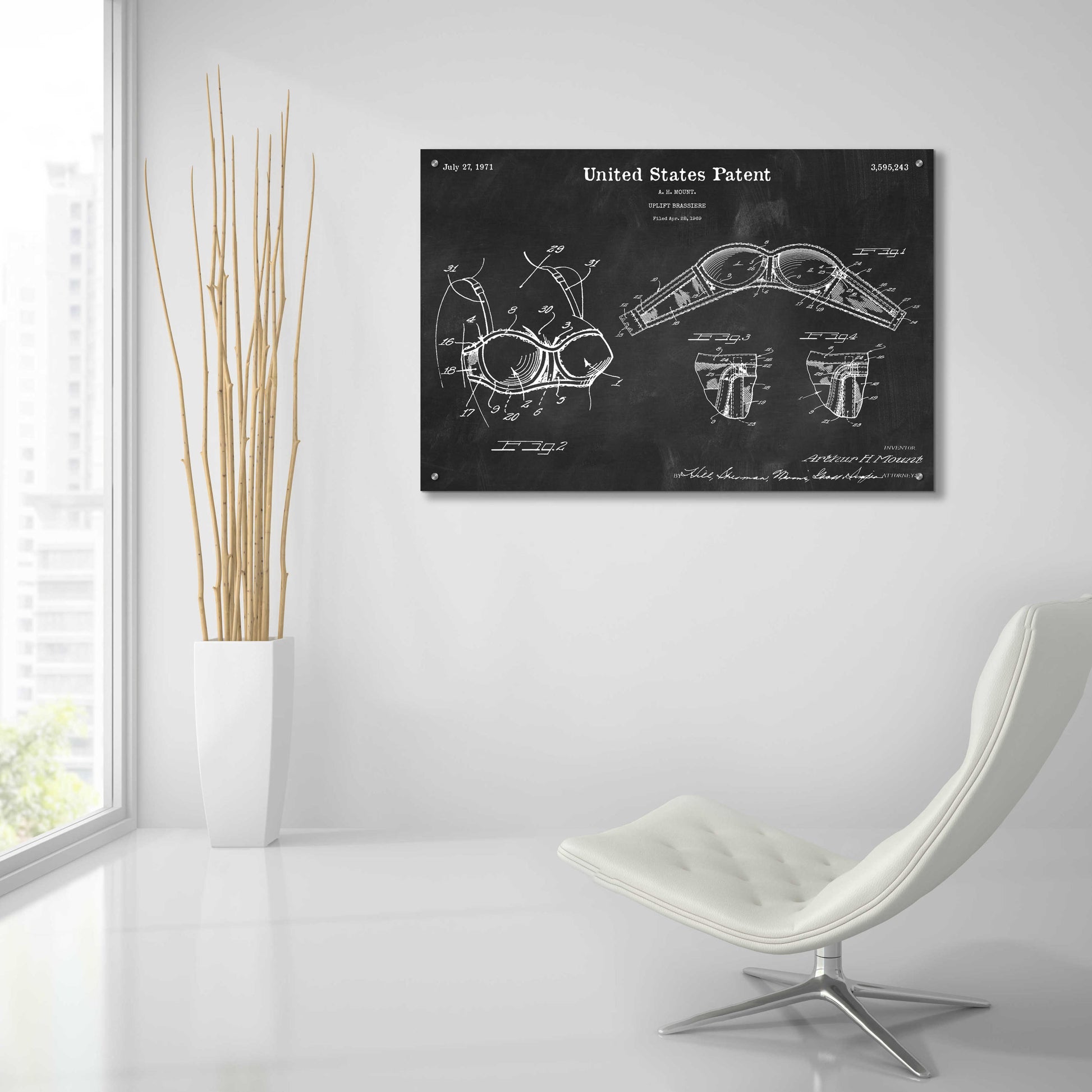 Epic Art 'Push-up Bra Blueprint Patent Chalkboard,' Acrylic Glass Wall Art,36x24