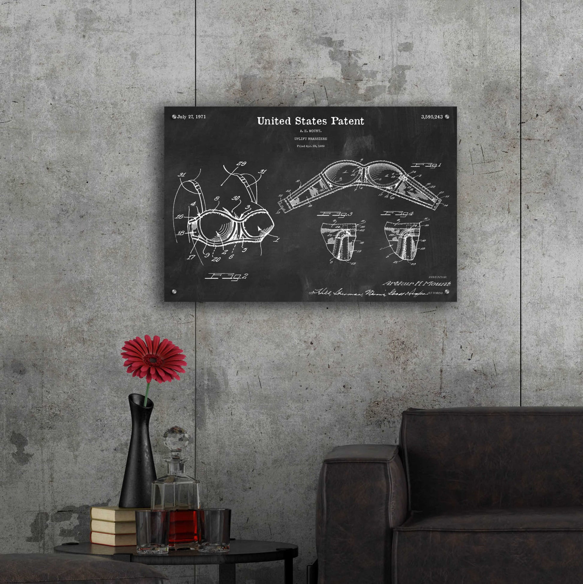 Epic Art 'Push-up Bra Blueprint Patent Chalkboard,' Acrylic Glass Wall Art,36x24