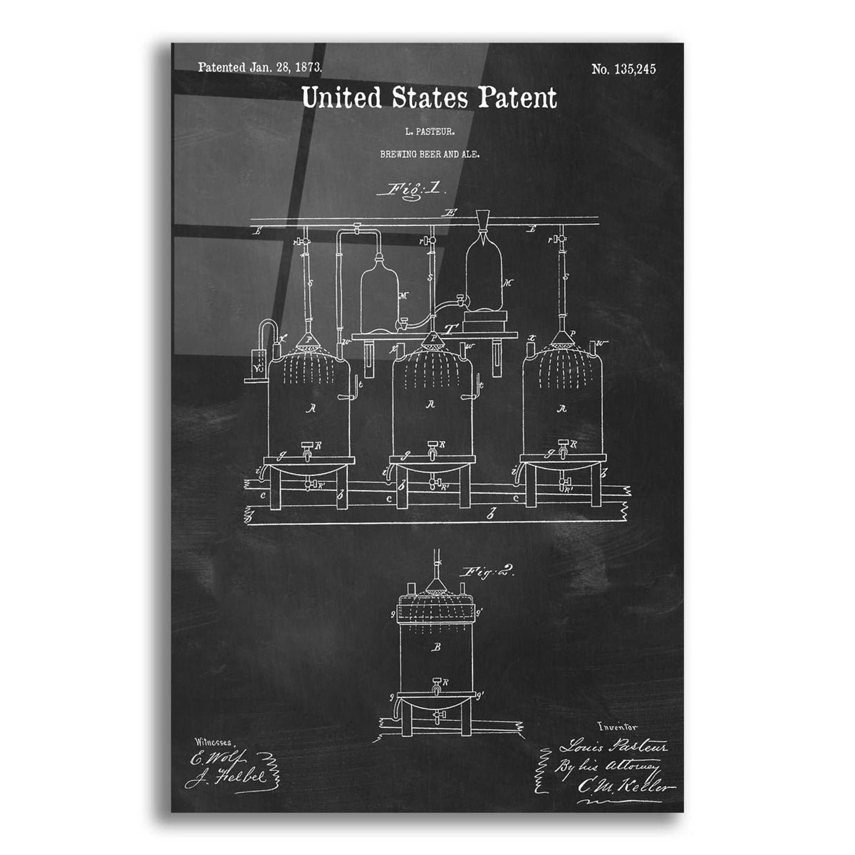 Epic Art 'Brewing Beer and Ale Blueprint Patent Chalkboard,' Acrylic Glass Wall Art,12x16x1.1x0,18x26x1.1x0,26x34x1.74x0,40x54x1.74x0