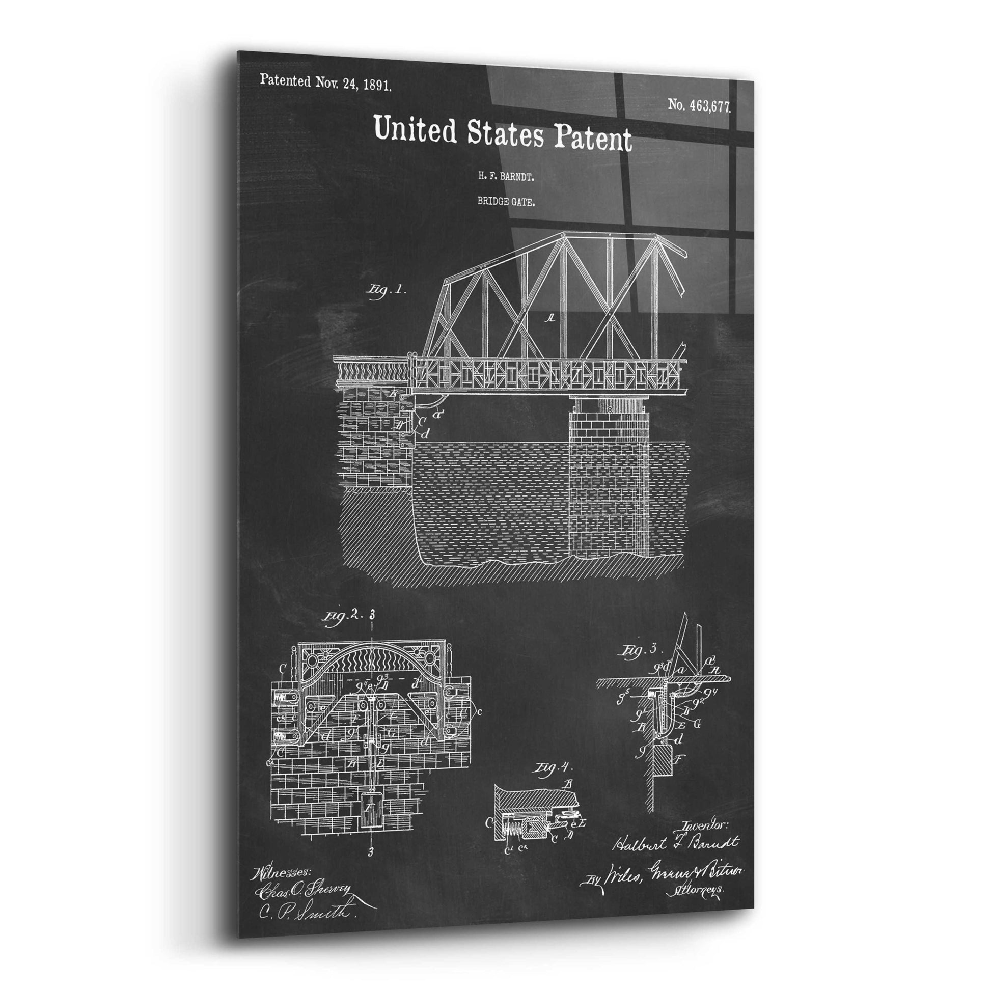 Epic Art 'Bridge Gate Blueprint Patent Chalkboard,' Acrylic Glass Wall Art,12x16