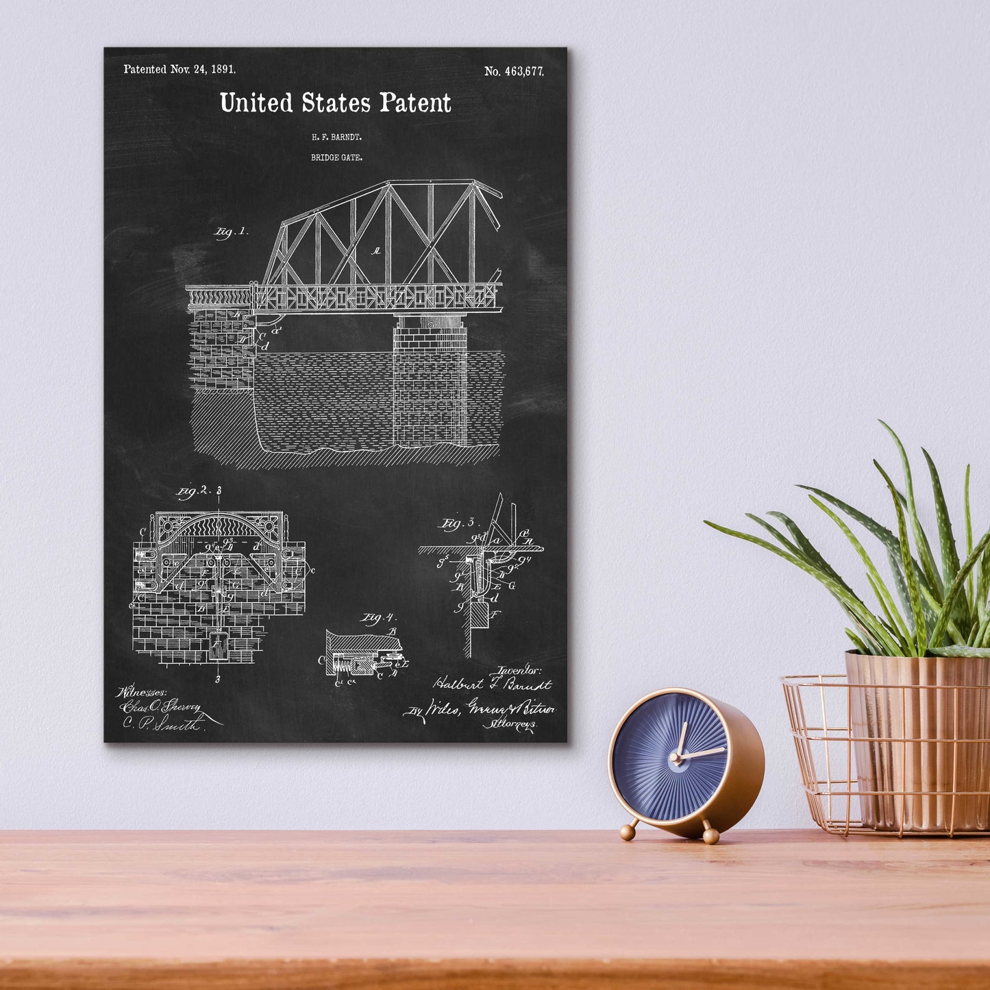 Epic Art 'Bridge Gate Blueprint Patent Chalkboard,' Acrylic Glass Wall Art,12x16