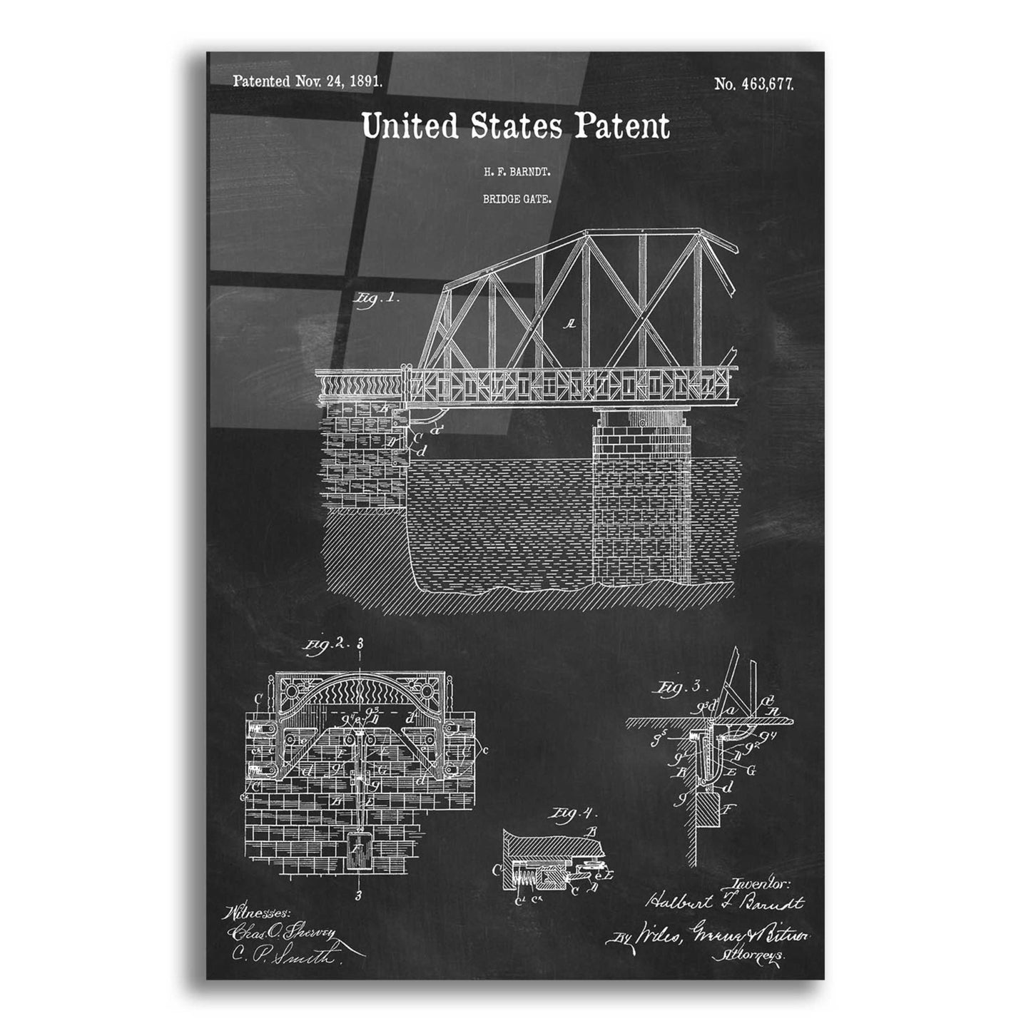 Epic Art 'Bridge Gate Blueprint Patent Chalkboard,' Acrylic Glass Wall Art,12x16