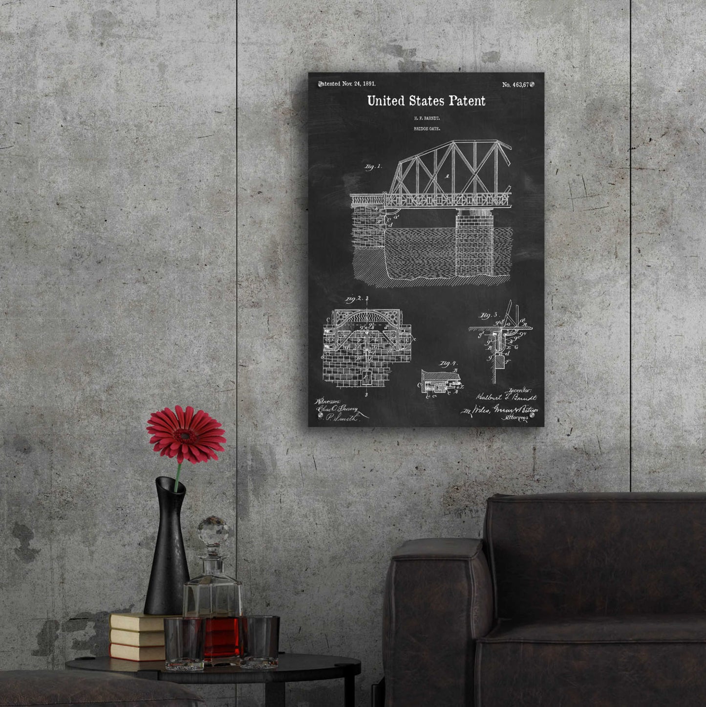 Epic Art 'Bridge Gate Blueprint Patent Chalkboard,' Acrylic Glass Wall Art,24x36