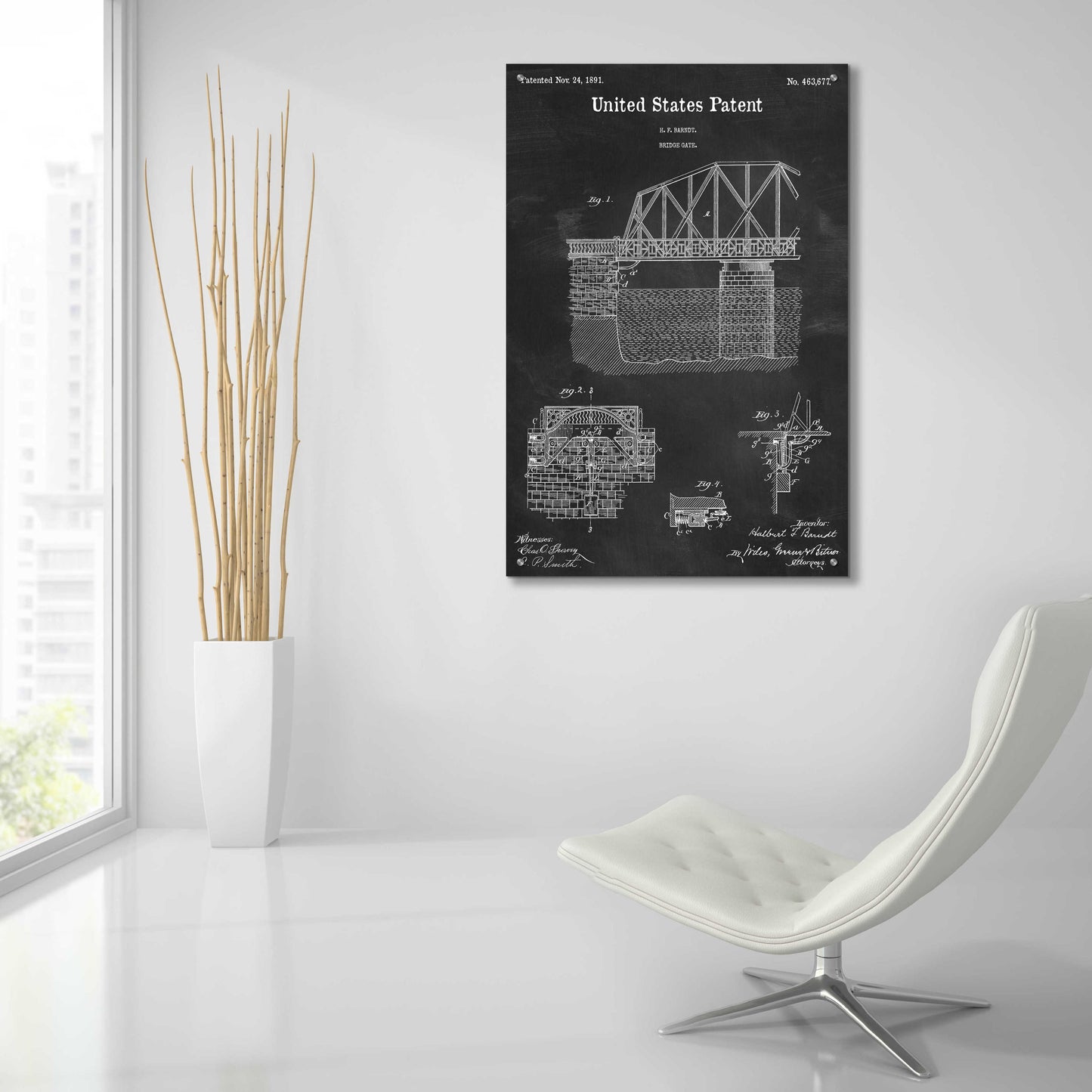 Epic Art 'Bridge Gate Blueprint Patent Chalkboard,' Acrylic Glass Wall Art,24x36