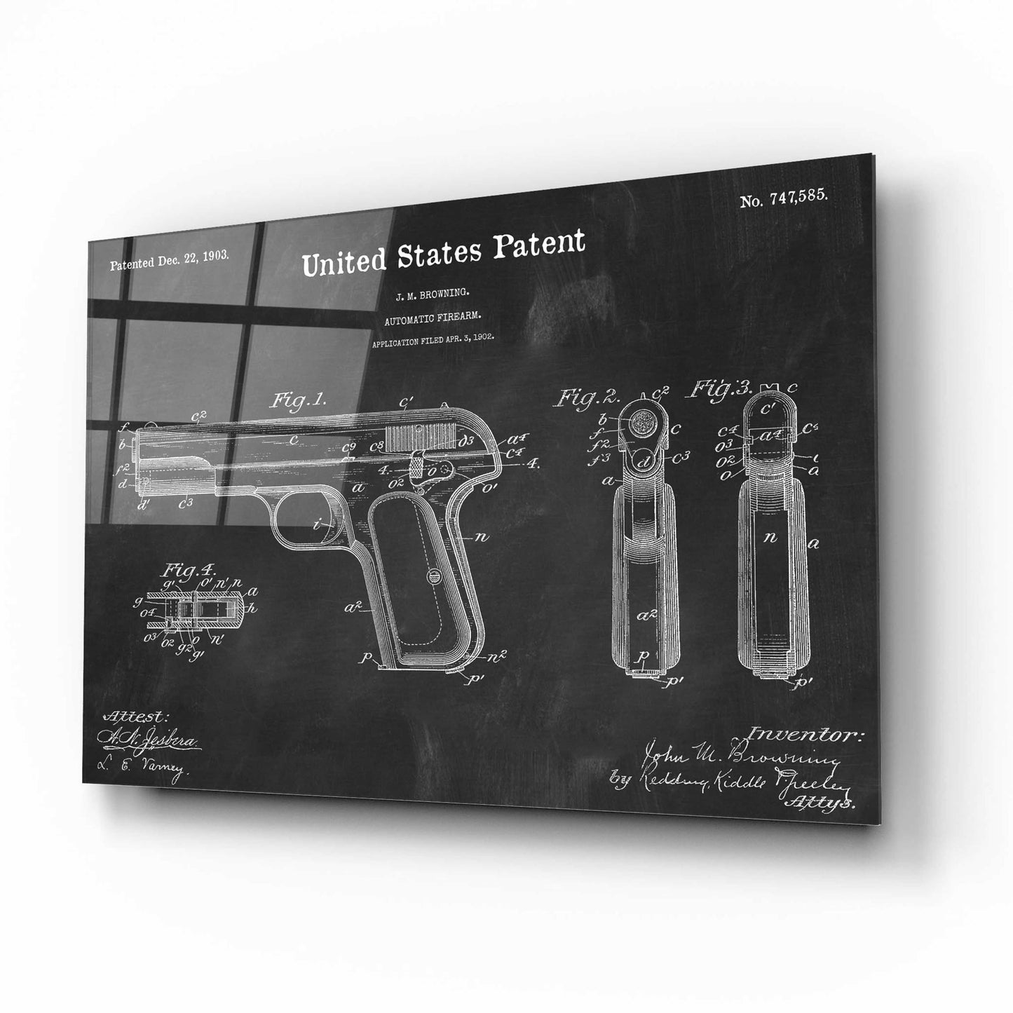 Epic Art 'Pistol Blueprint Patent Chalkboard,' Acrylic Glass Wall Art,16x12