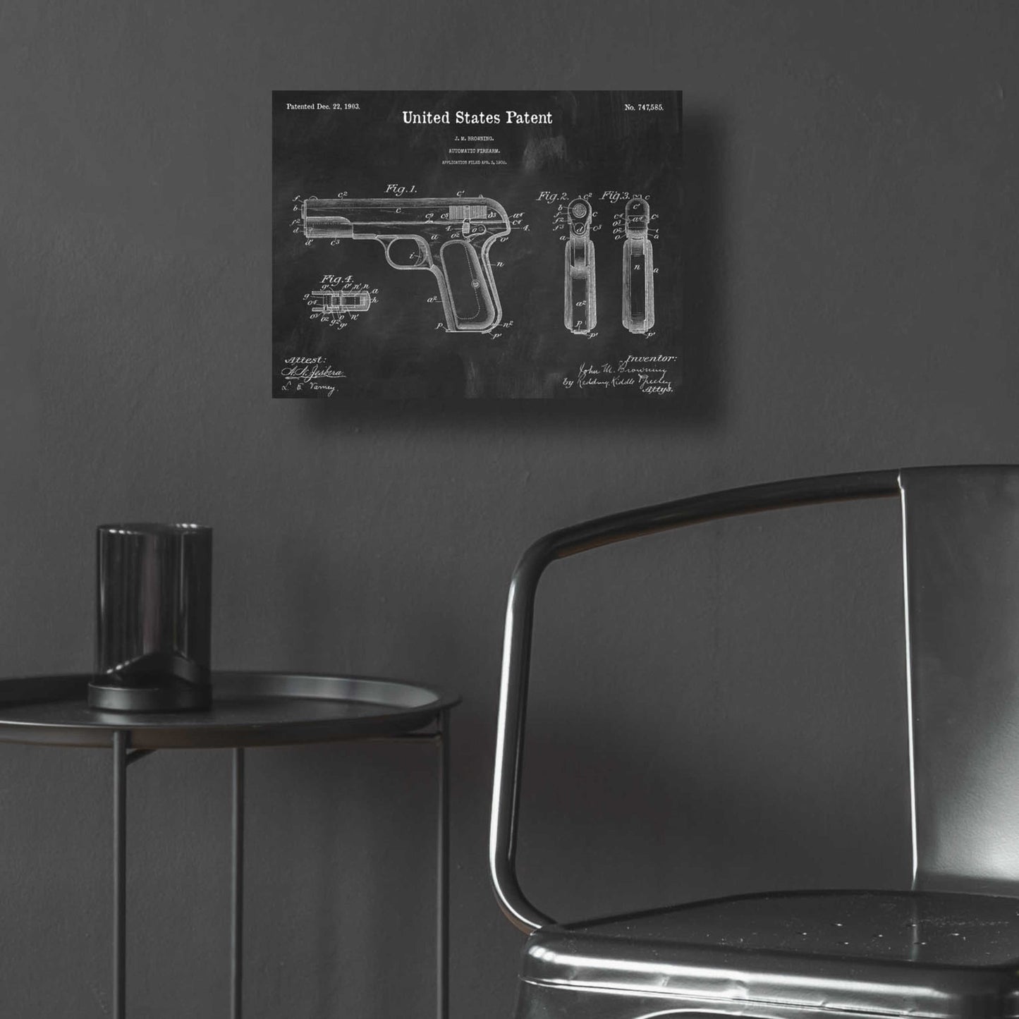 Epic Art 'Pistol Blueprint Patent Chalkboard,' Acrylic Glass Wall Art,16x12