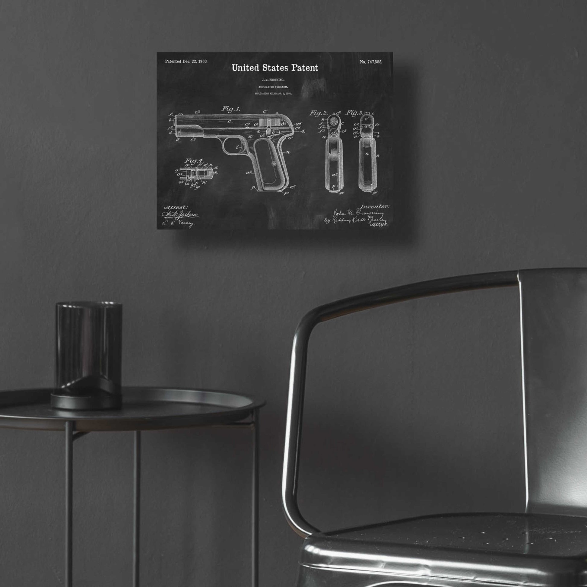 Epic Art 'Pistol Blueprint Patent Chalkboard,' Acrylic Glass Wall Art,16x12
